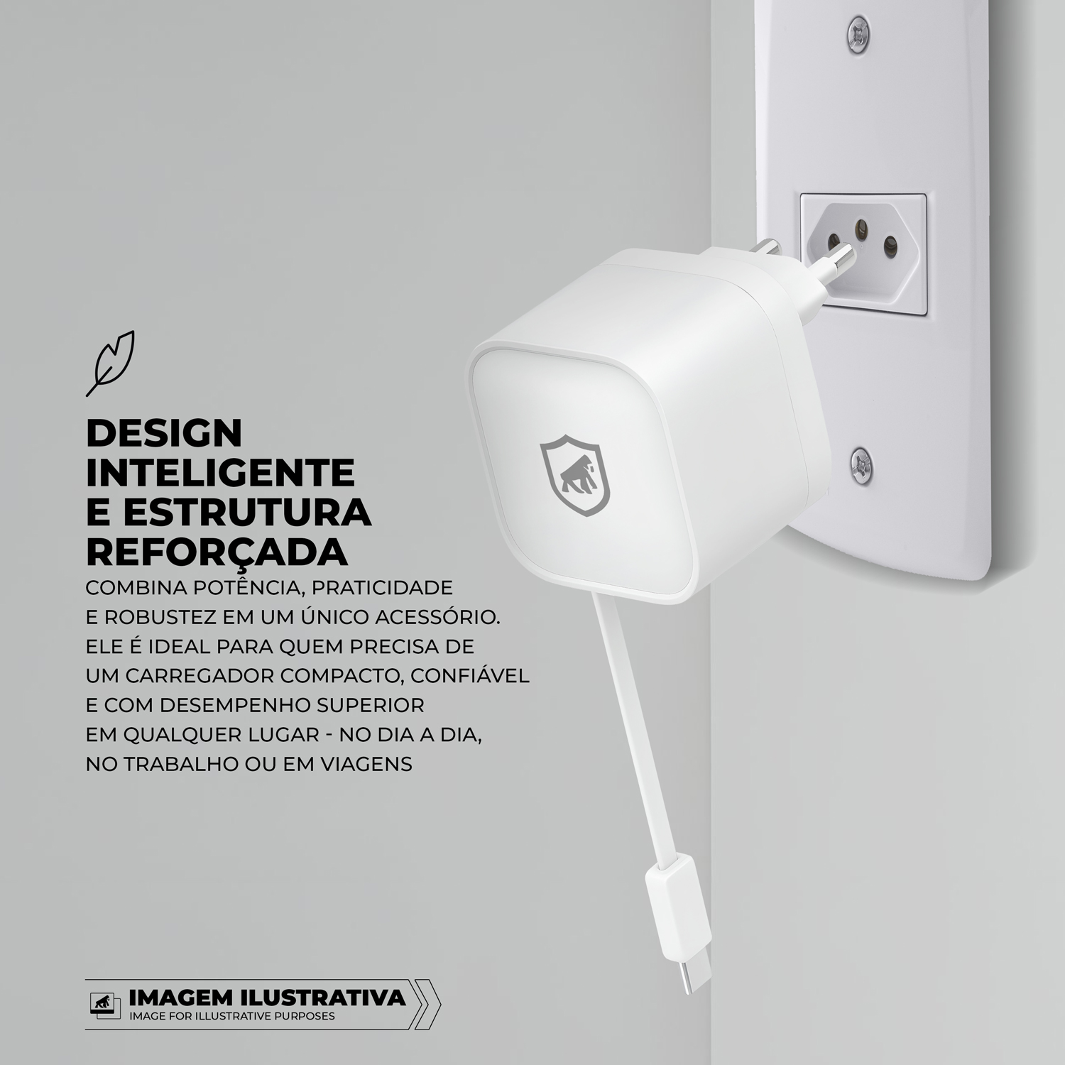 Carregador de Parede Turbo 35W com Cabo Retrátil Tipo C + 1 Entrada USB-A + 1 Entrada USB-C - Raptor - Gshield