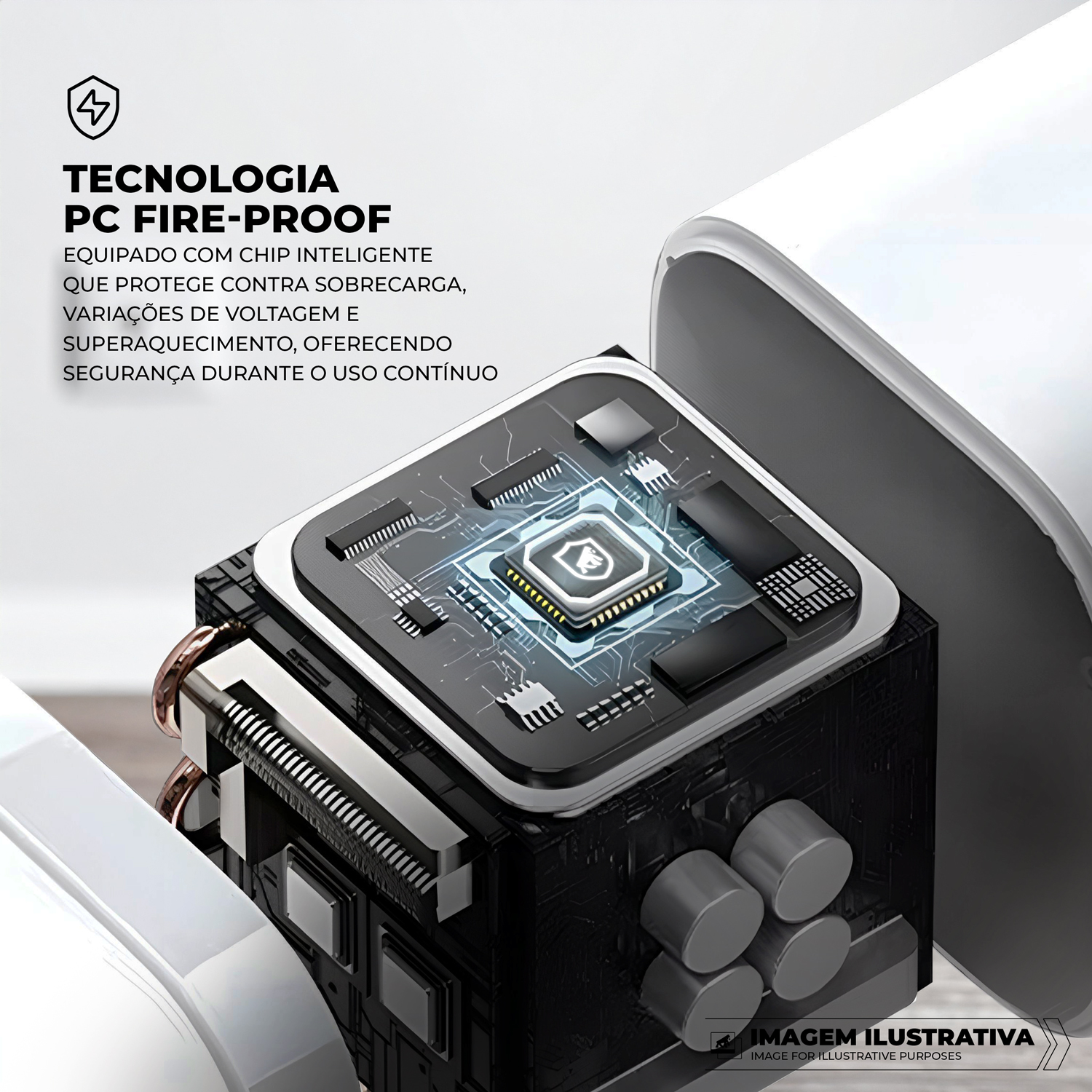 Carregador de Parede Turbo 35W com Cabo Retrátil Tipo C + 1 Entrada USB-A + 1 Entrada USB-C - Raptor - Gshield