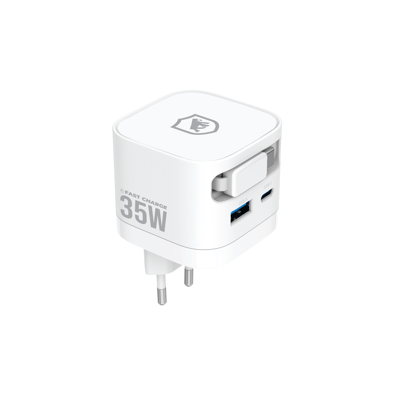 Carregador de Parede Turbo 35W com Cabo Retrátil Tipo C + 1 Entrada USB-A + 1 Entrada USB-C - Raptor - Gshield