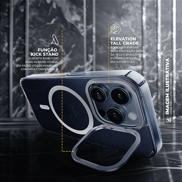 Capa para iPhone 14 - MagSafe Crystal Armor Stand - NÃO AMARELA - Gshield