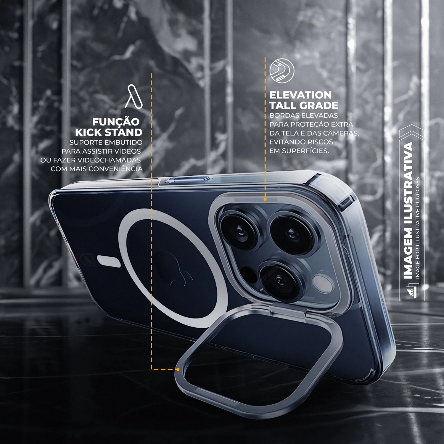 Capa para iPhone 14 Pro Max - MagSafe Crystal Armor Stand - NÃO AMARELA - Gshield