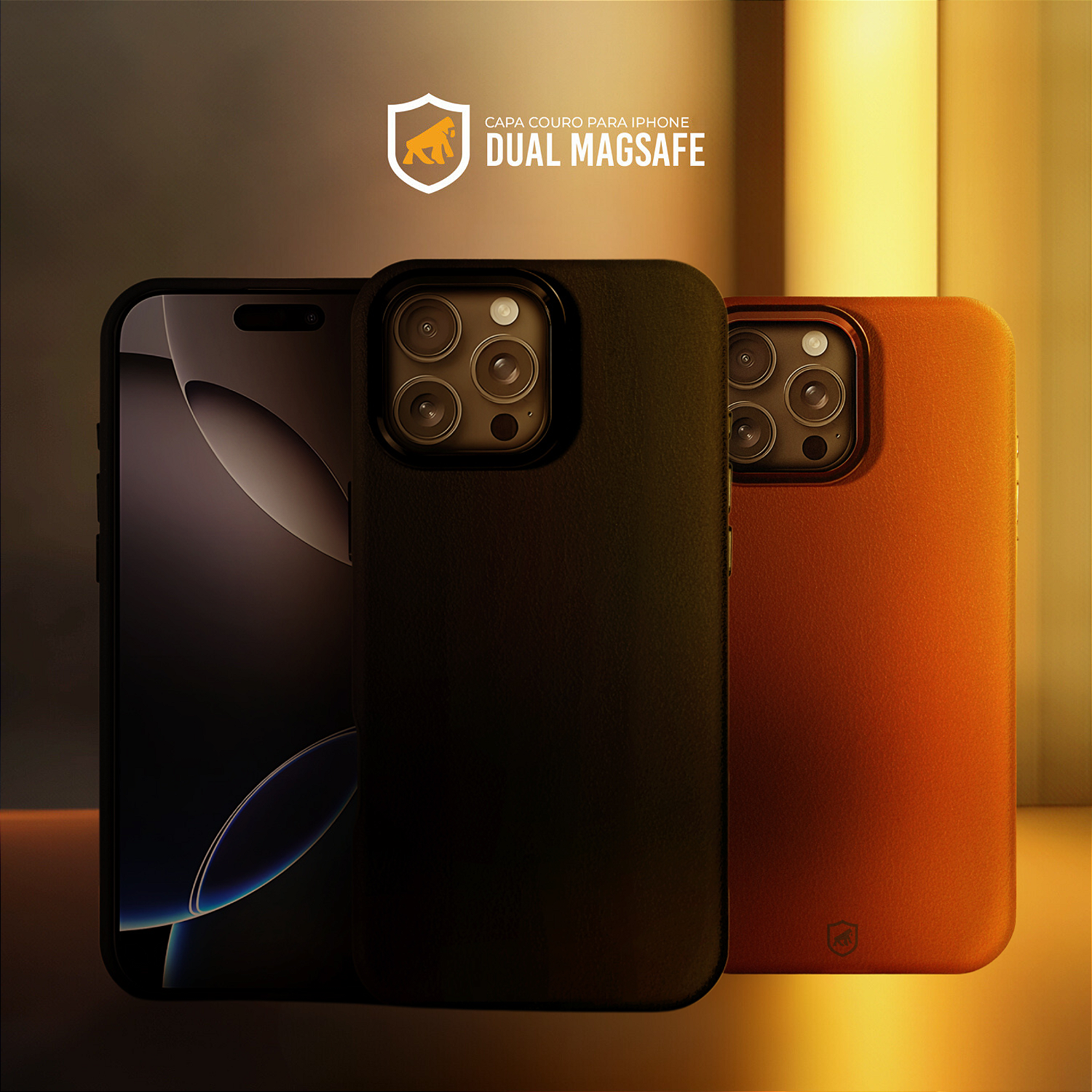 Capa para iPhone - Couro Dual Magsafe - Preta / Marrom - Gshield