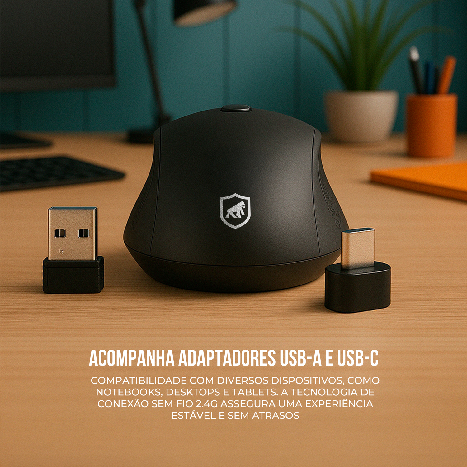 Mouse sem Fio USB-A com Adaptador Tipo C - Hybrid - Gshield - foto 3