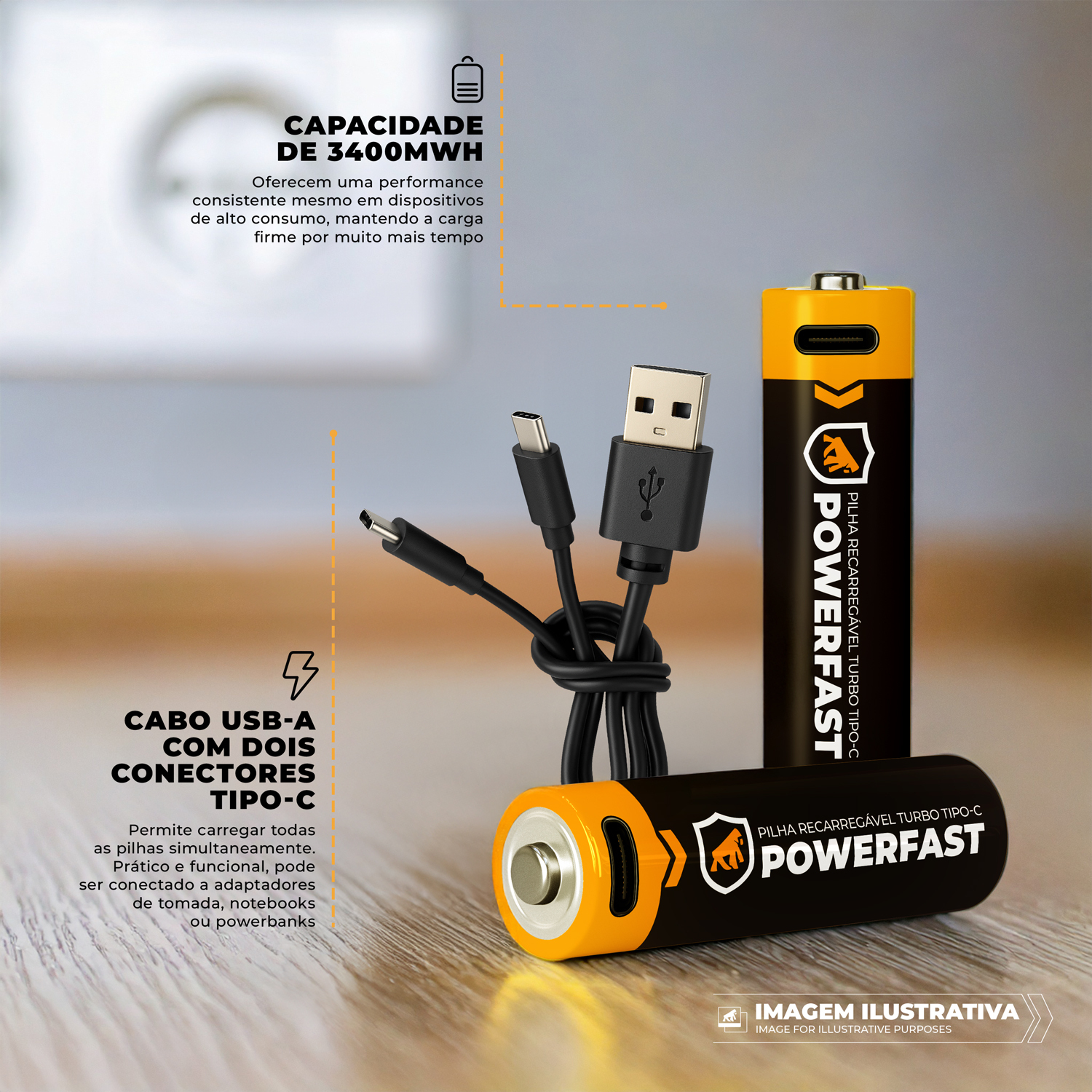 Pilha Recarregável AA Turbo PowerFast - 2 Unidades - Alta Capacidade, Até 1200 Recargas, Ideal para Controles e Eletrônicos - Gshield - foto 2