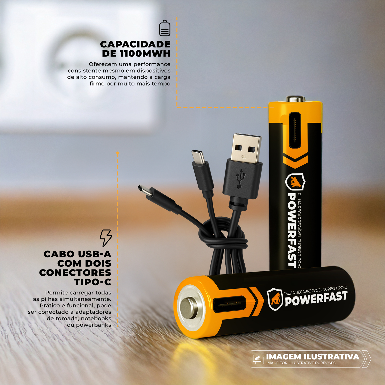 Pilha Recarregável AAA Turbo PowerFast - 2 Unidades - Alta Capacidade, Até 1200 Recargas, Ideal para Controles e Eletrônicos - Gshield - foto 2