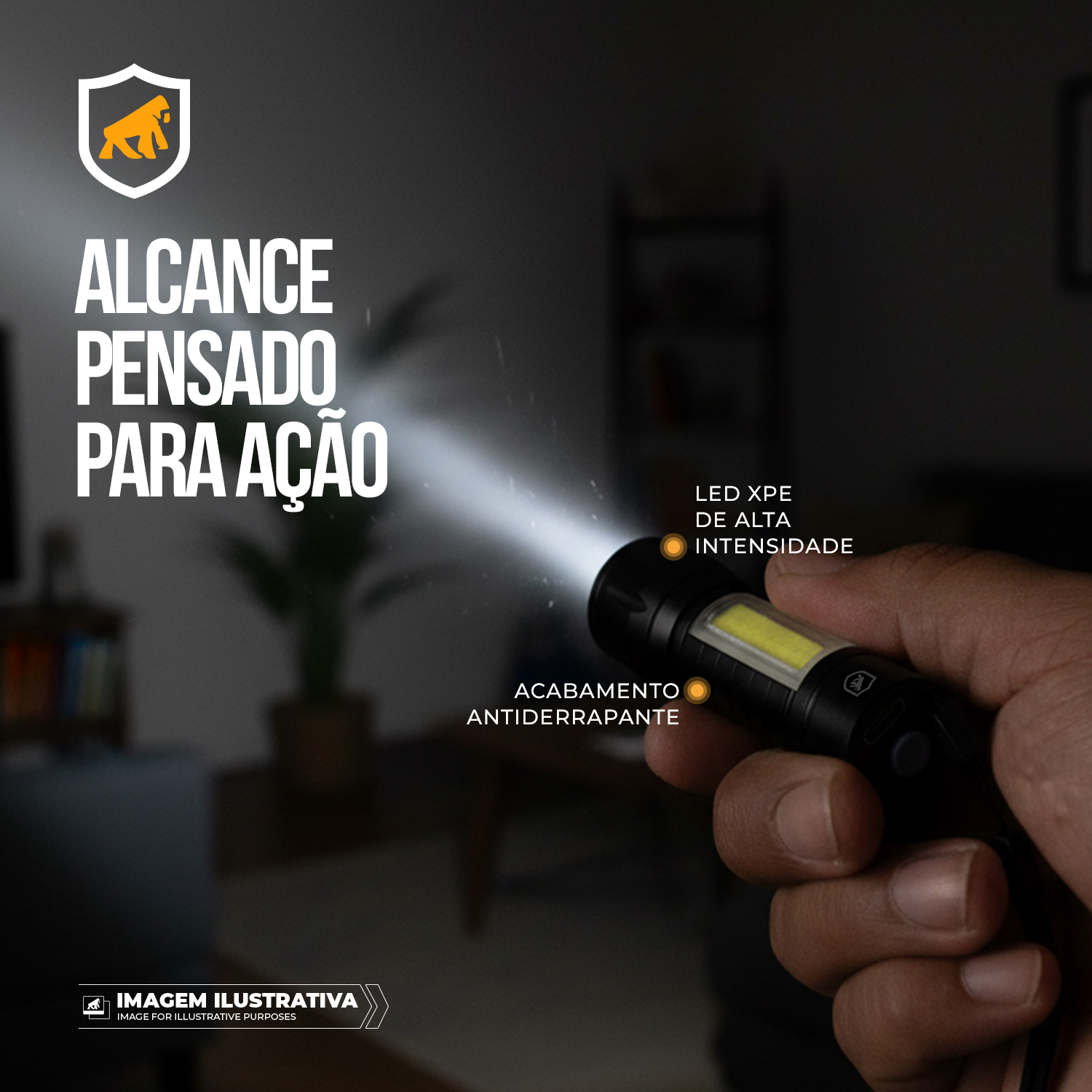Lanterna Tática LED Compacta Recarregável - Luz Frontal + COB Lateral - Hybrid - Gshield - foto 2