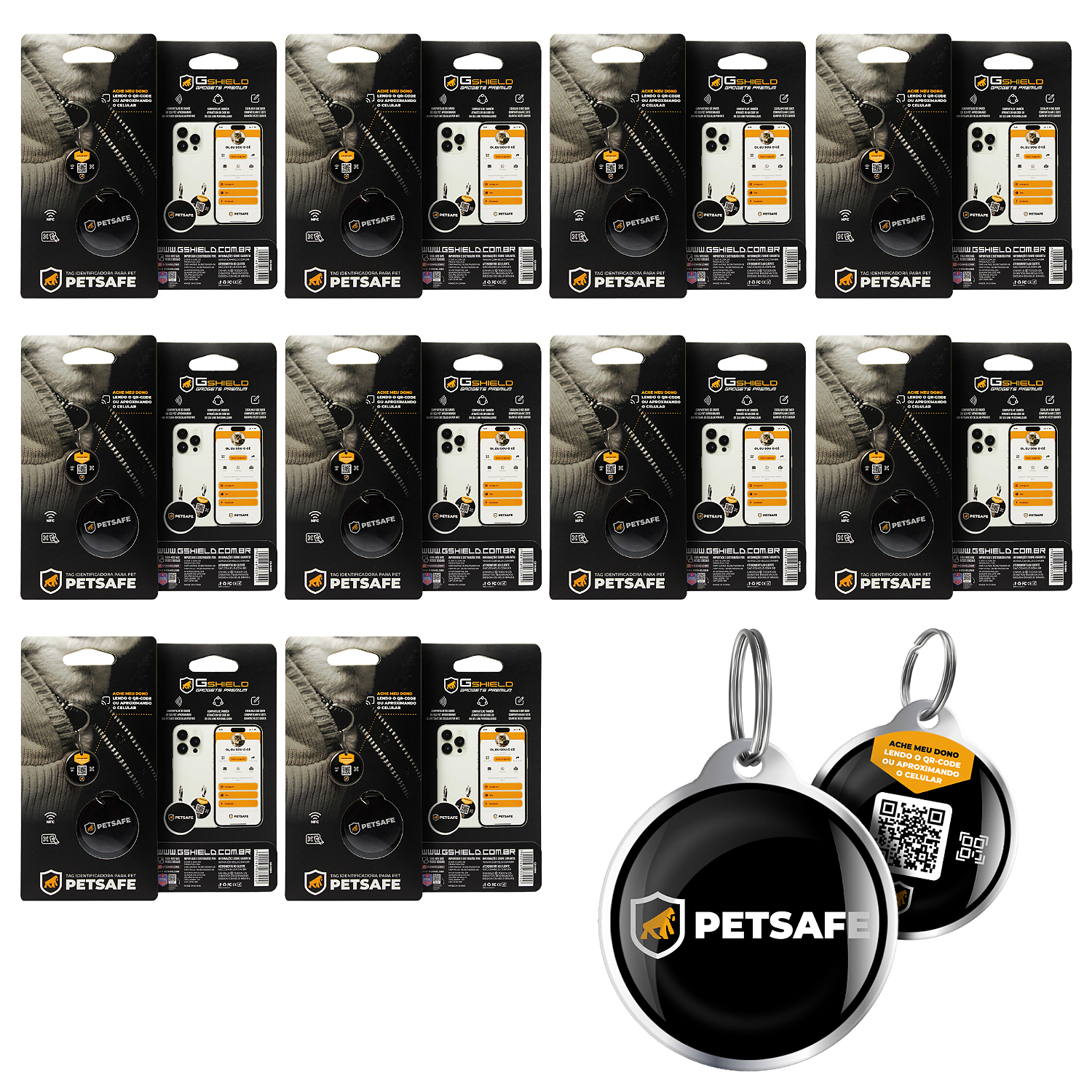 Pingente Tag de Identificação para Coleira de Cães e Gatos com QRCode - PetSafe - no Atacado - Caixa Fechada 10 Unidades - Gshield