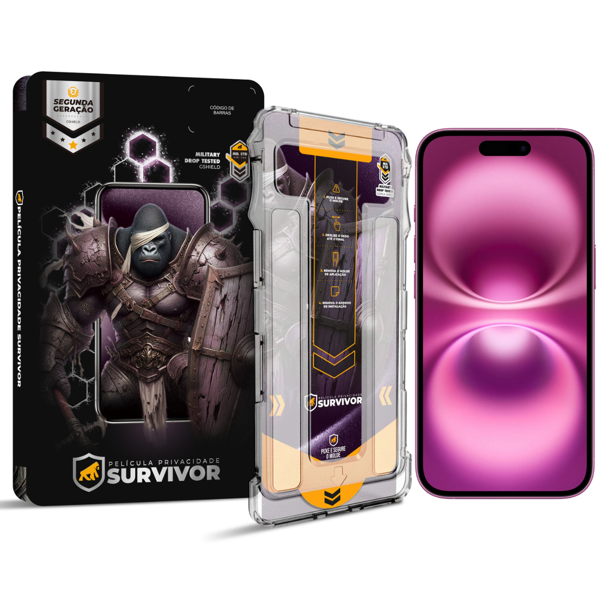 Película para iPhone 16 - Privacidade com Aplicador - Survivor - Gshield