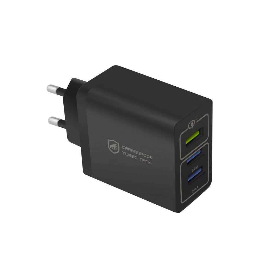 REEMBALADO - Carregador Turbo Triplo USB-A até 18W - Preto - Gshield