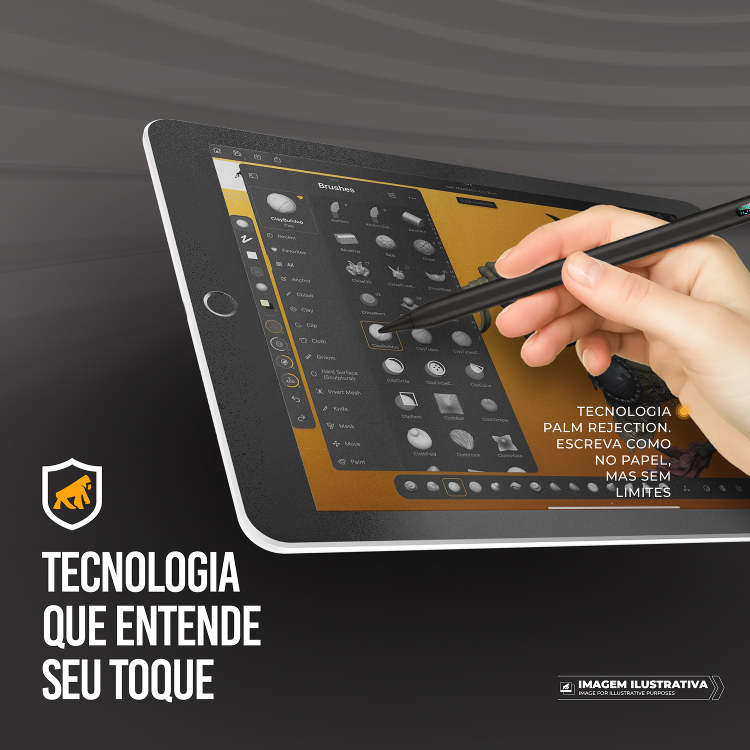 Caneta Touch Capacitiva com Visor - Palm Rejection - Dual Shock - Preta - Gshield
