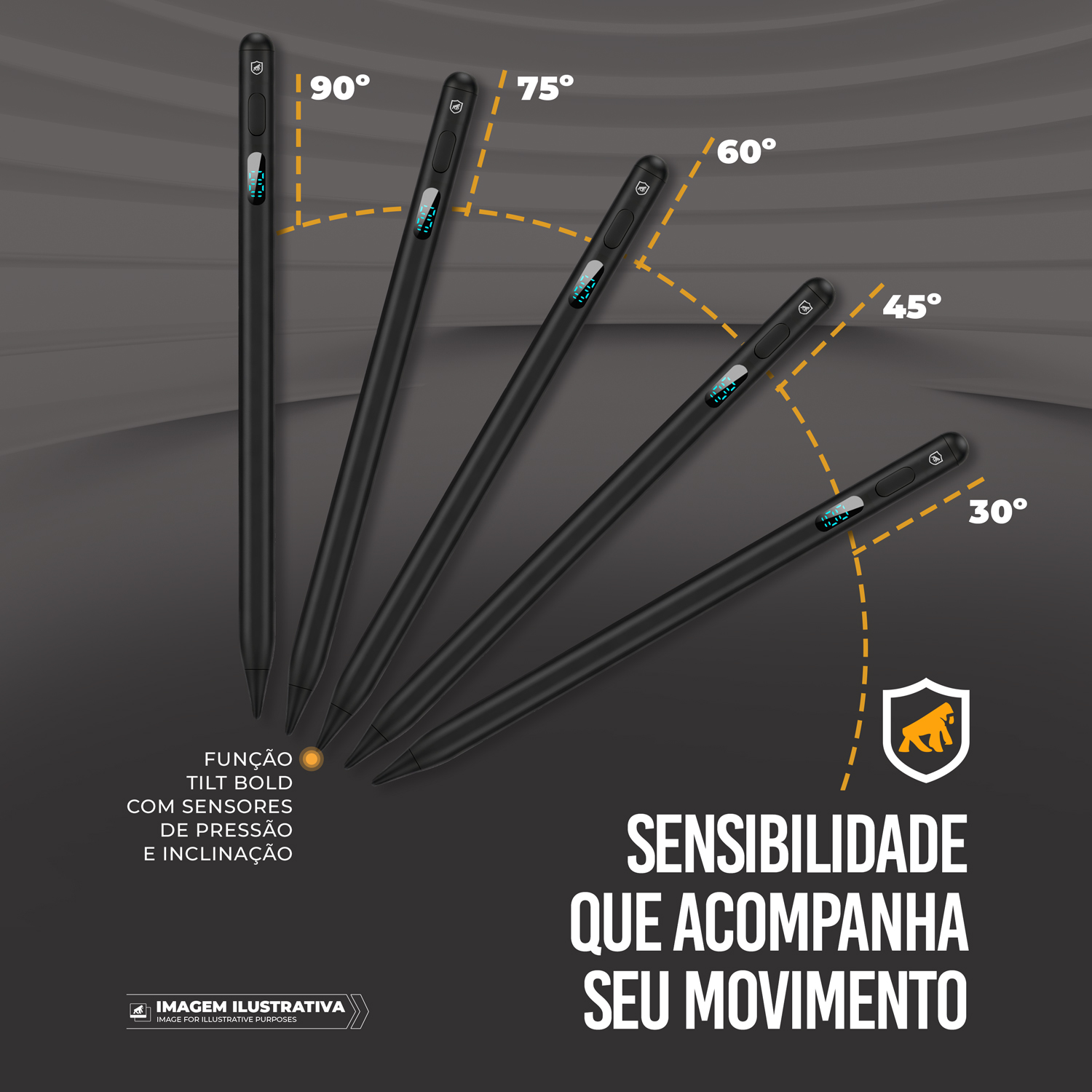 Caneta Touch Capacitiva com Visor - Palm Rejection - Dual Shock - Preta - Gshield