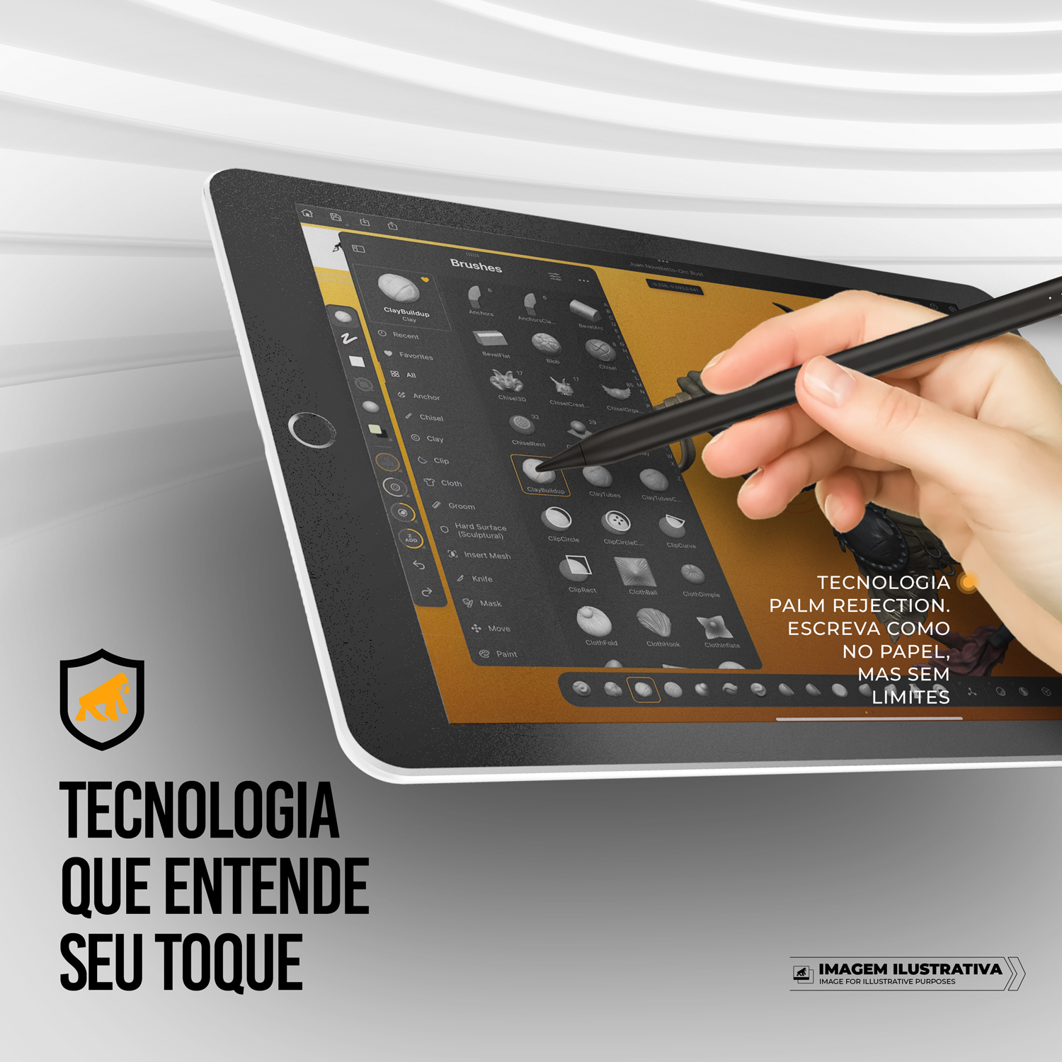 Caneta Touch Capacitiva Pro com Palm Rejection e Traço Adaptável - Preta - Gshield