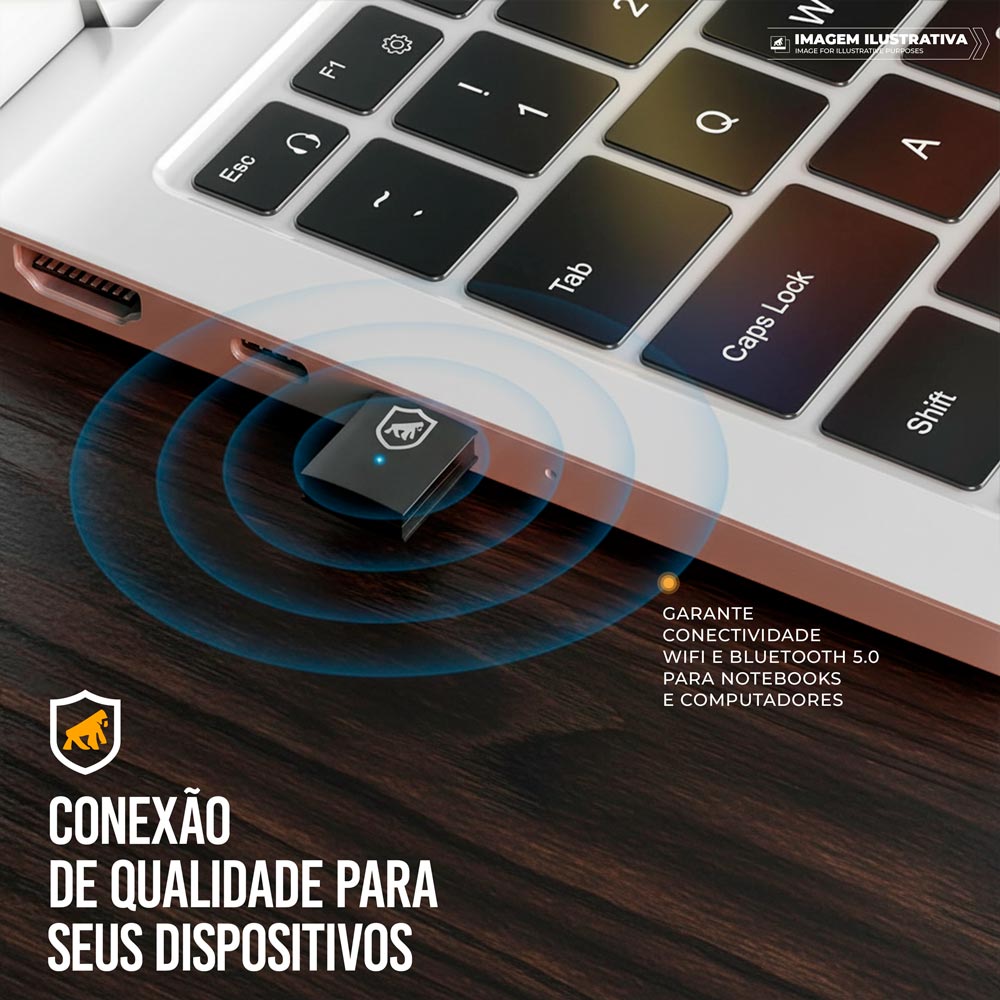 Adaptador Wi-Fi e Bluetooth 5.0 - 600Mbps, Dual Band 2.4G/5G, USB-A Plug & Play - Nano Hybrid- Gshield - foto 2