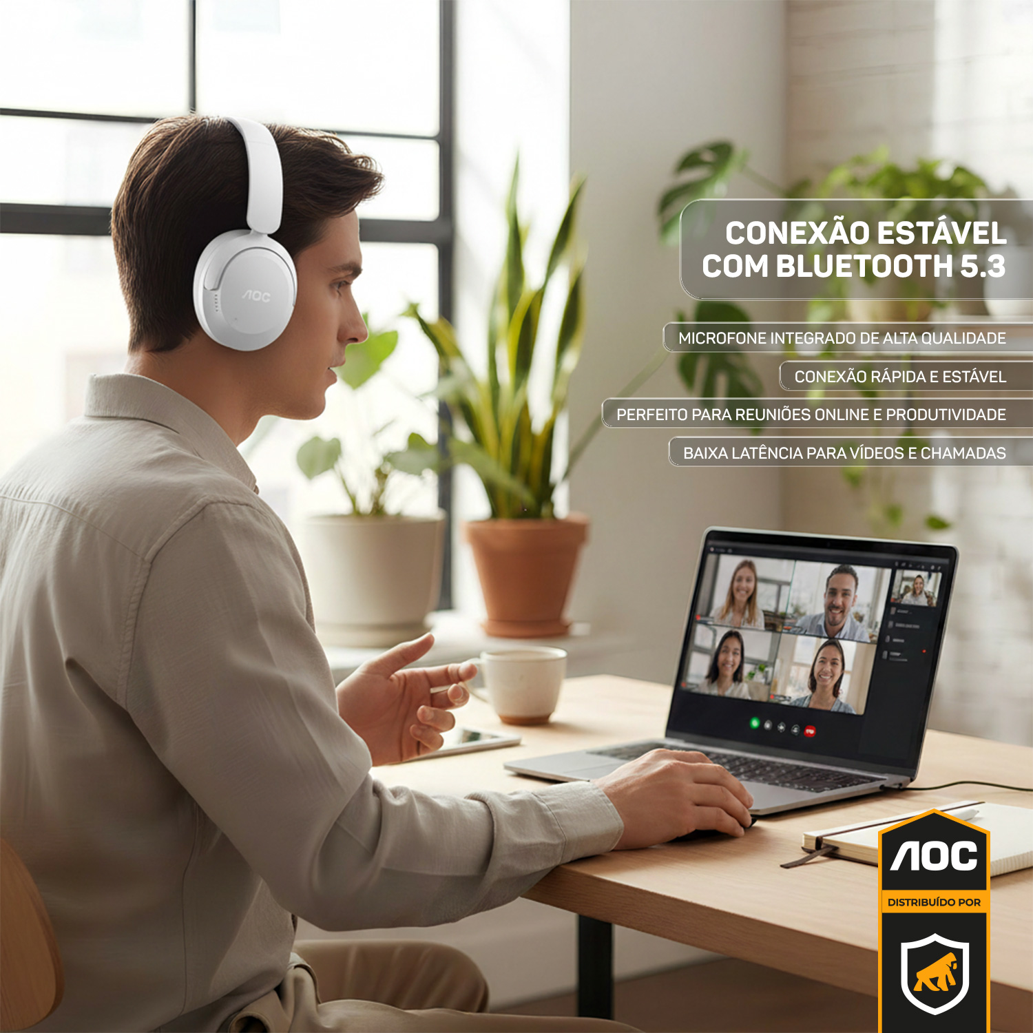 Headphone Bluetooth Wireless com Cancelamento de Ruído ANC - Branco - AOC - foto 7