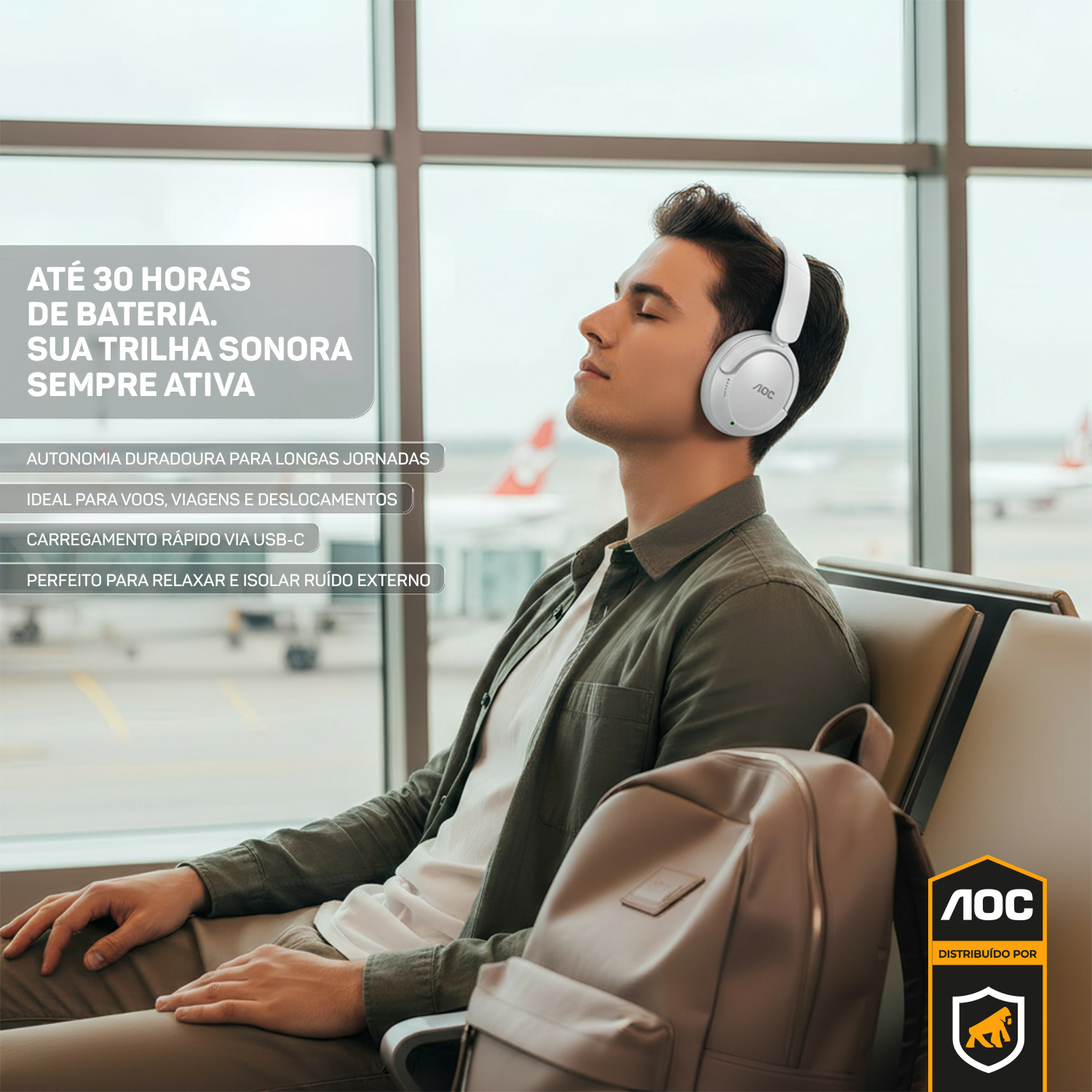 Headphone Bluetooth Wireless com Cancelamento de Ruído ANC - Branco - AOC - foto 6