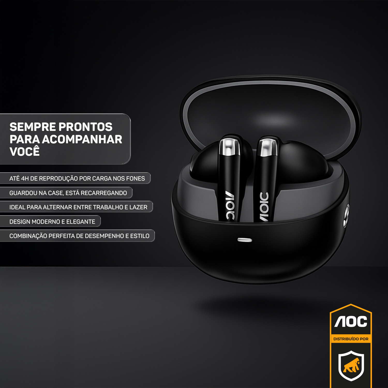 Fone de ouvido Earbuds V5.4 - Preto - AOC - foto 5