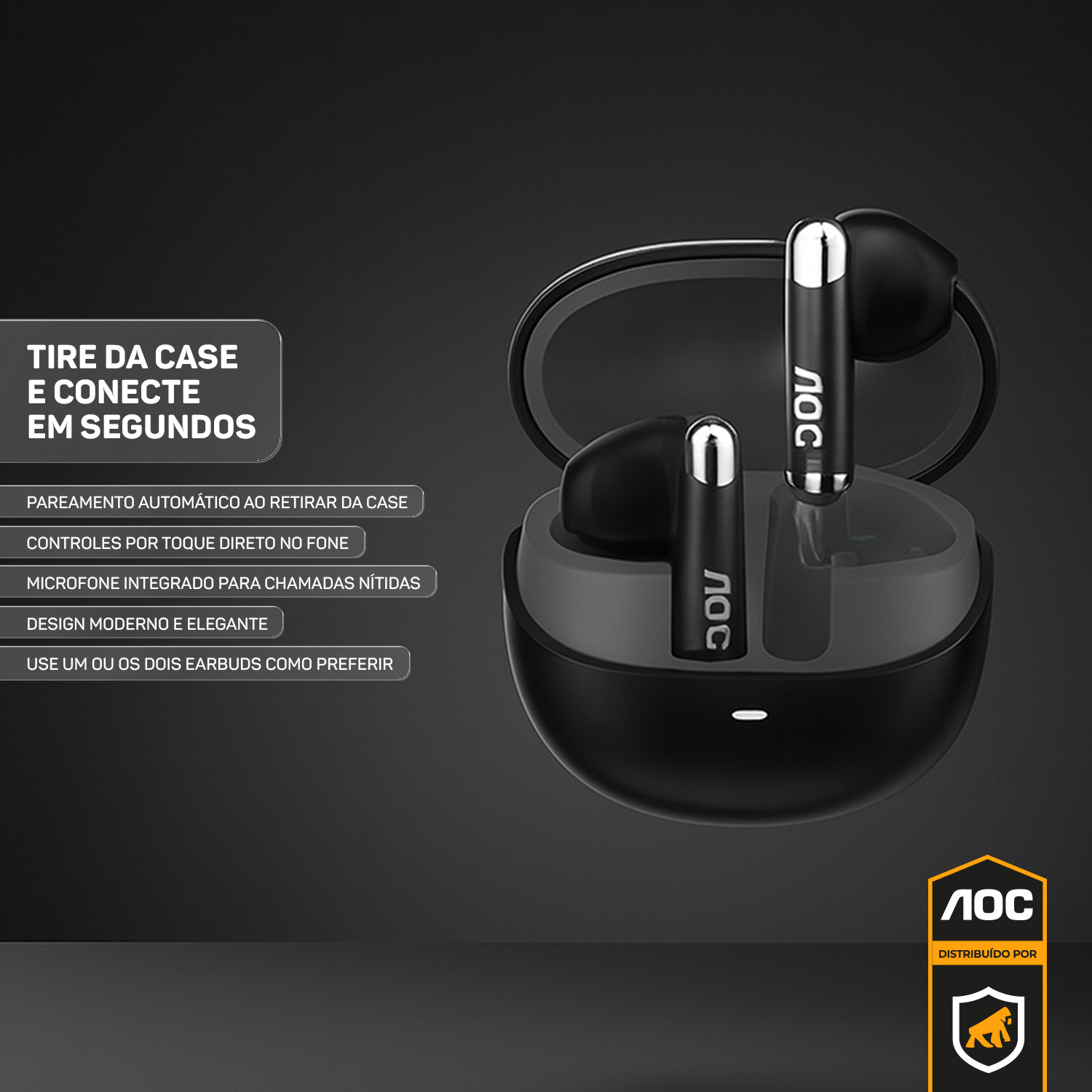 Fone de ouvido Earbuds V5.4 - Preto - AOC - foto 4