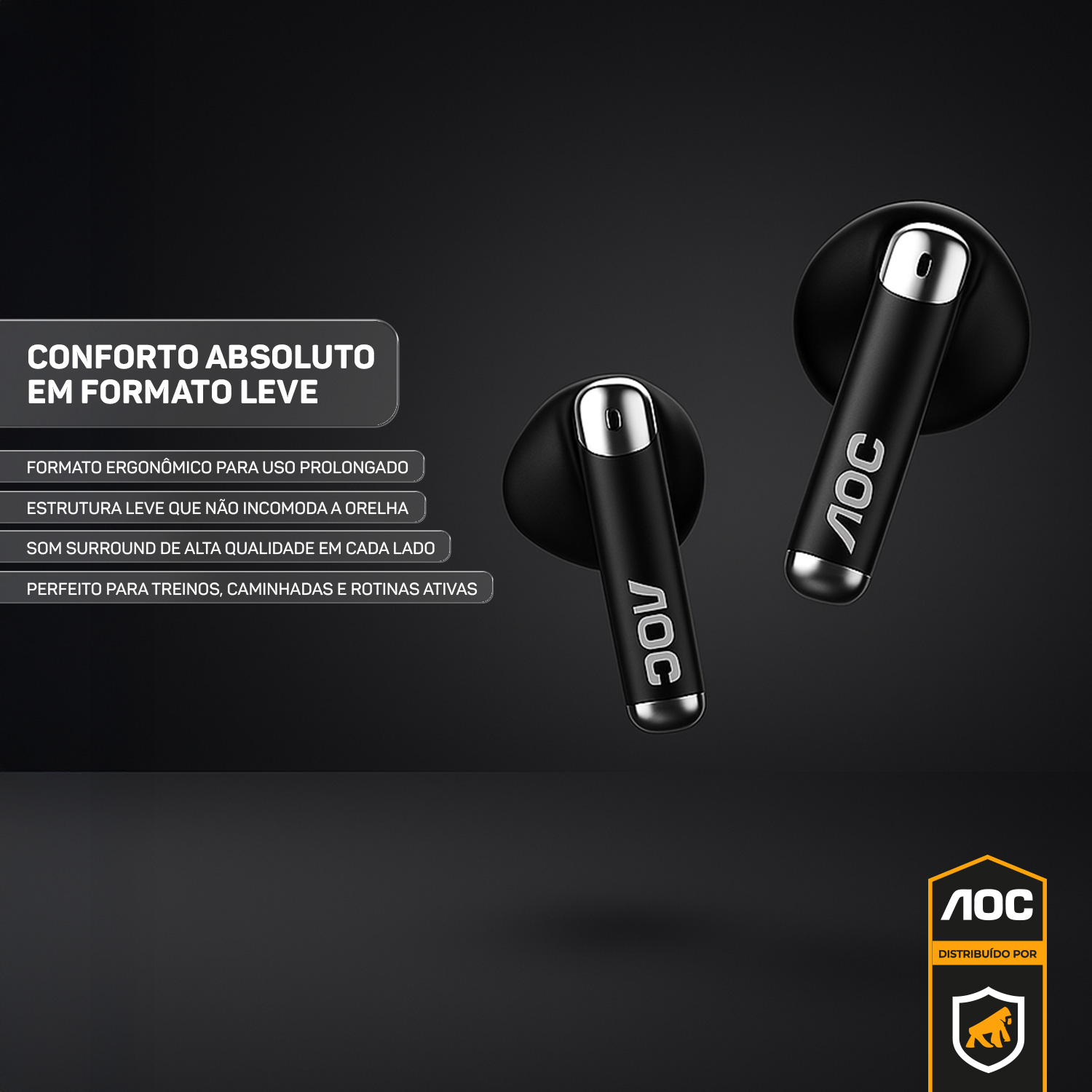 Fone de ouvido Earbuds V5.4 - Preto - AOC - foto 2