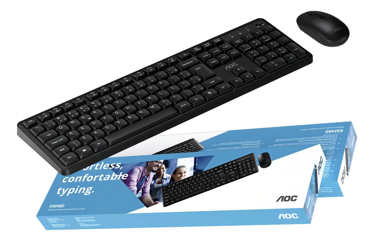 Kit Teclado e Mouse Sem Fio Wireless 2.4 - Preto - AOC