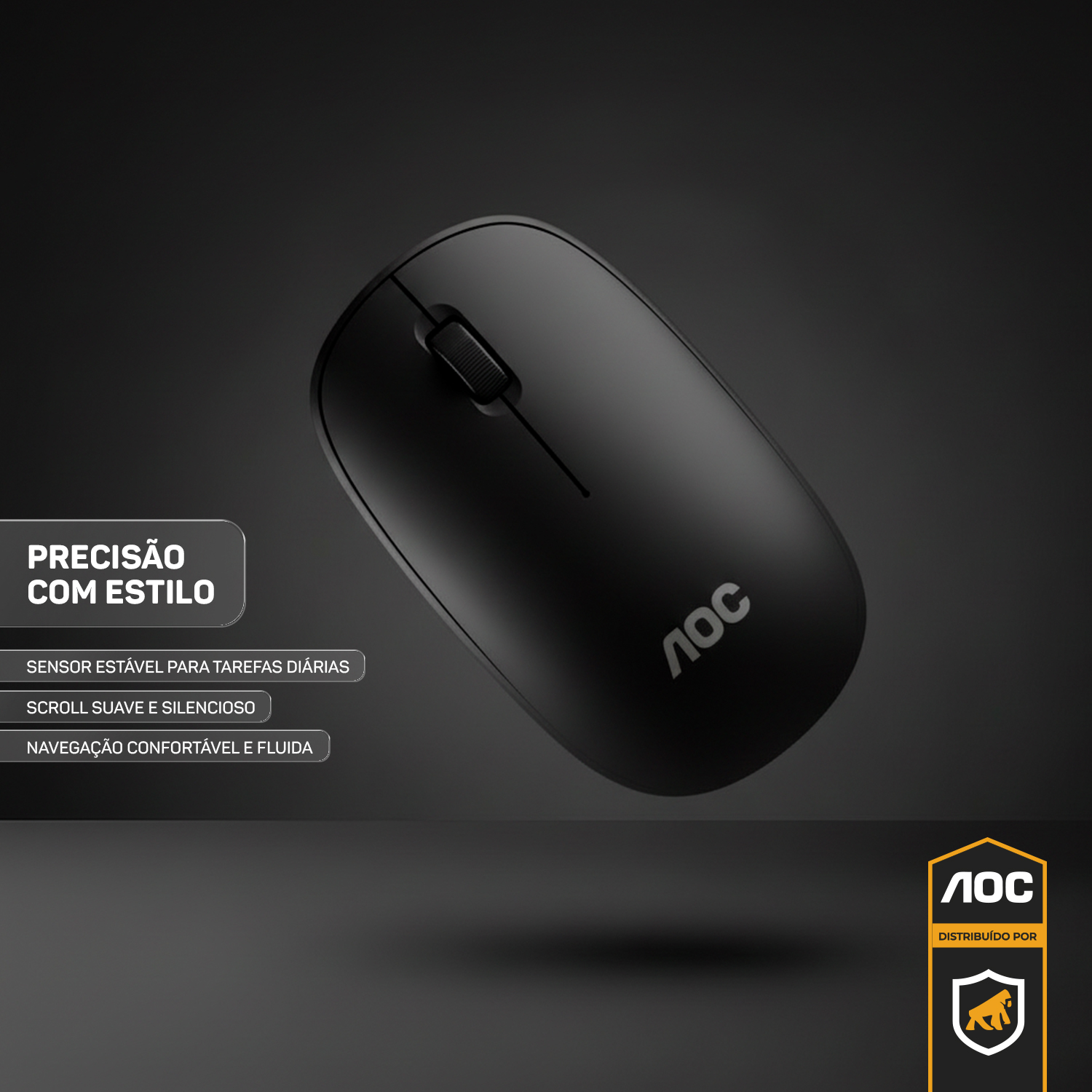 Mouse Óptico Sem Fio Wireless 2.4 Ghz 1600 DPI - Preto - AOC - foto 7