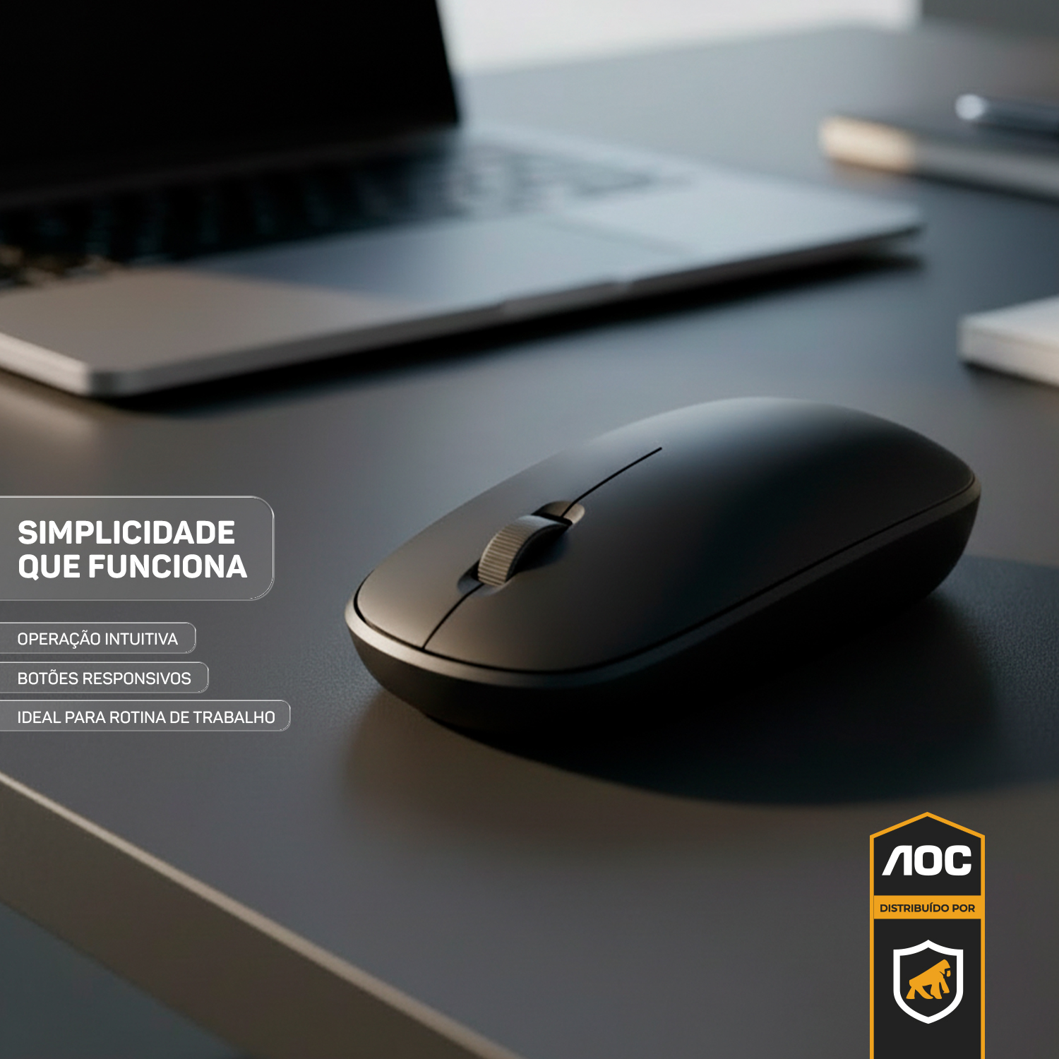 Mouse Óptico Sem Fio Wireless 2.4 Ghz 1600 DPI - Preto - AOC - foto 5
