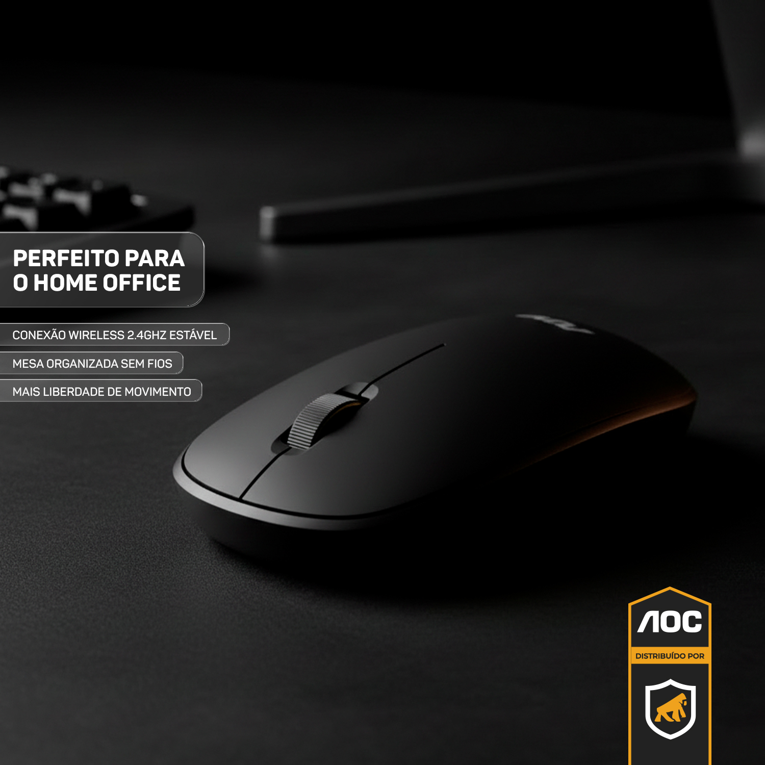 Mouse Óptico Sem Fio Wireless 2.4 Ghz 1600 DPI - Preto - AOC - foto 3