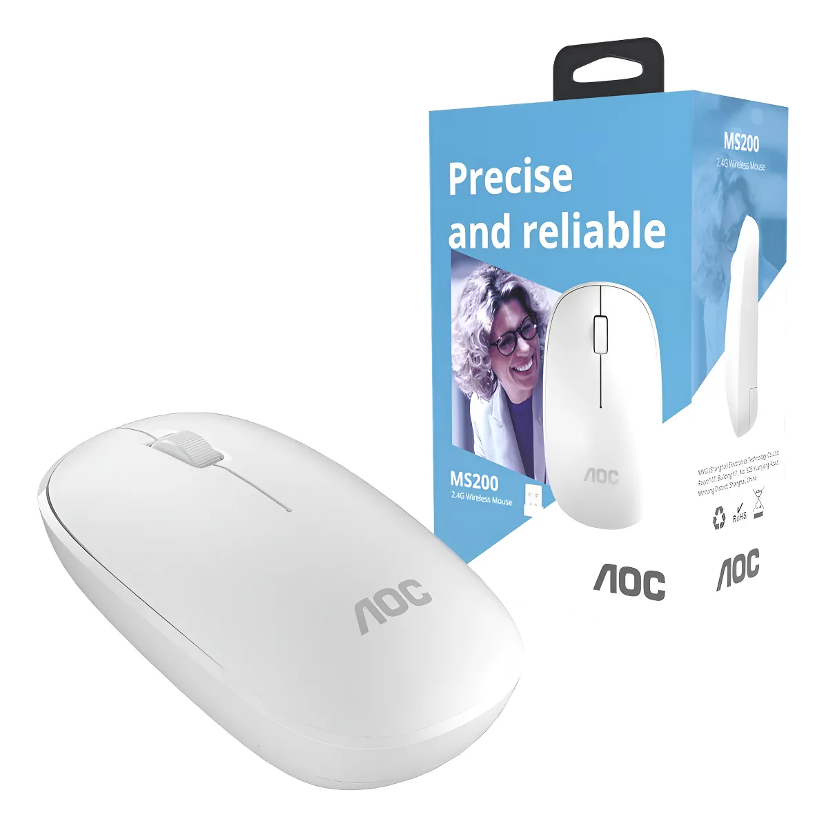 Mouse Óptico Sem Fio Wireless 2.4 Ghz 1600 DPI - Branco - AOC - foto 2
