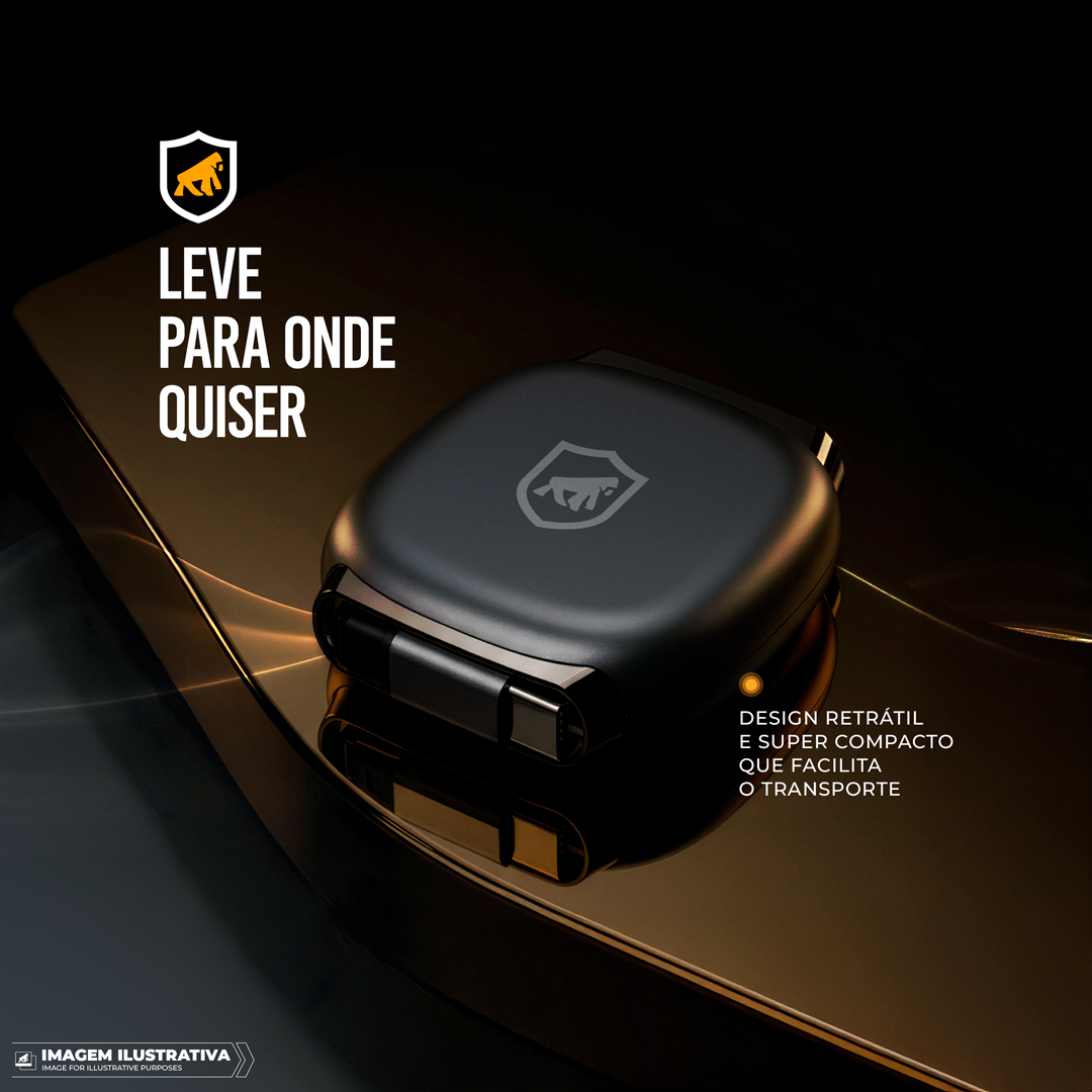 Cabo Retrátil Tipo C / Tipo C 100W Fast Charge 1M, Transferência 480Mb/s, Compatível com Smartphones, Notebooks e Centrais Automotivas - Victus - Gshield