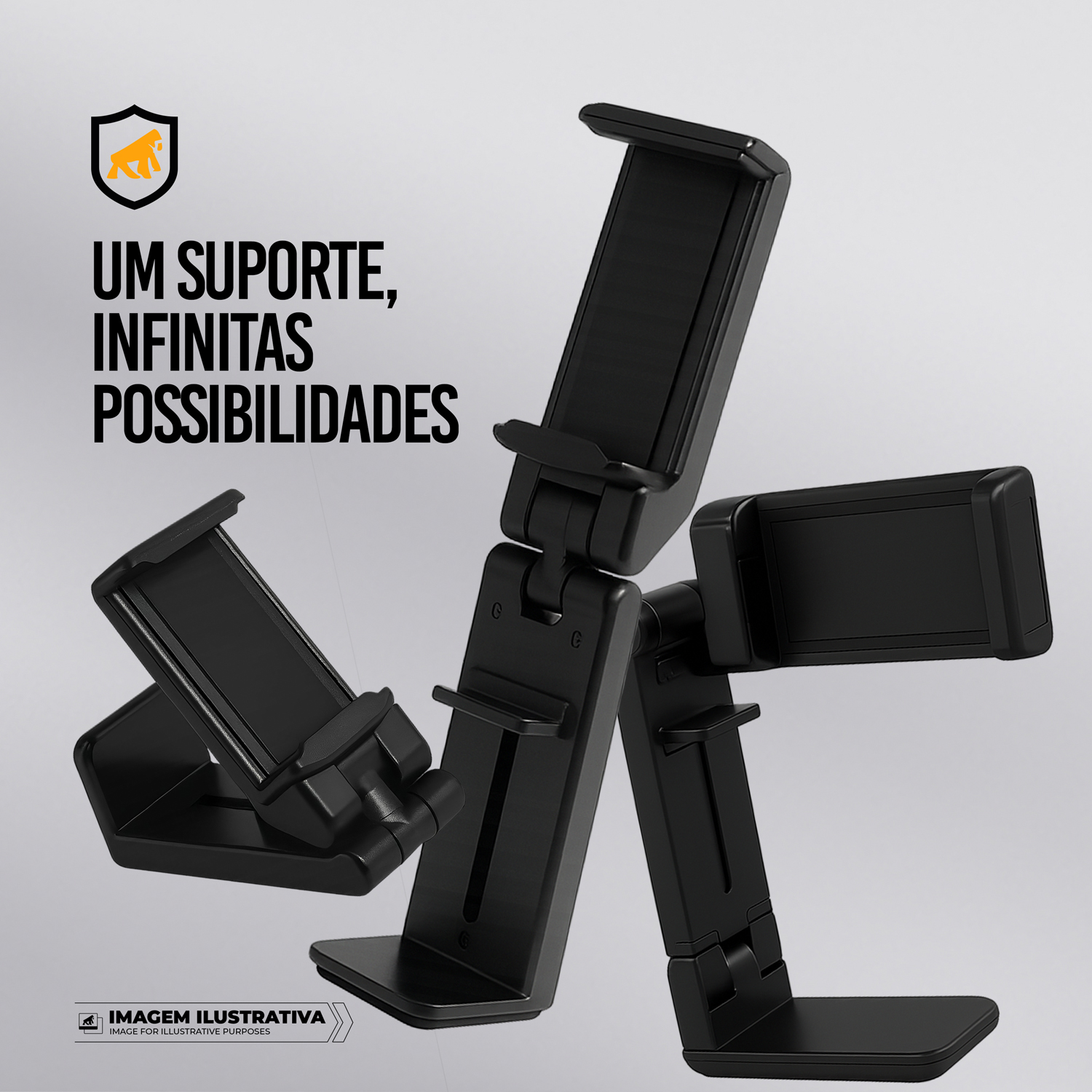 Suporte Articulado para Mesa – Ajuste 90°, Rotação 360°, Dobrável, Antiderrapante e Compatível com Smartphones até 9cm – Hybrid - Gshield - foto 2