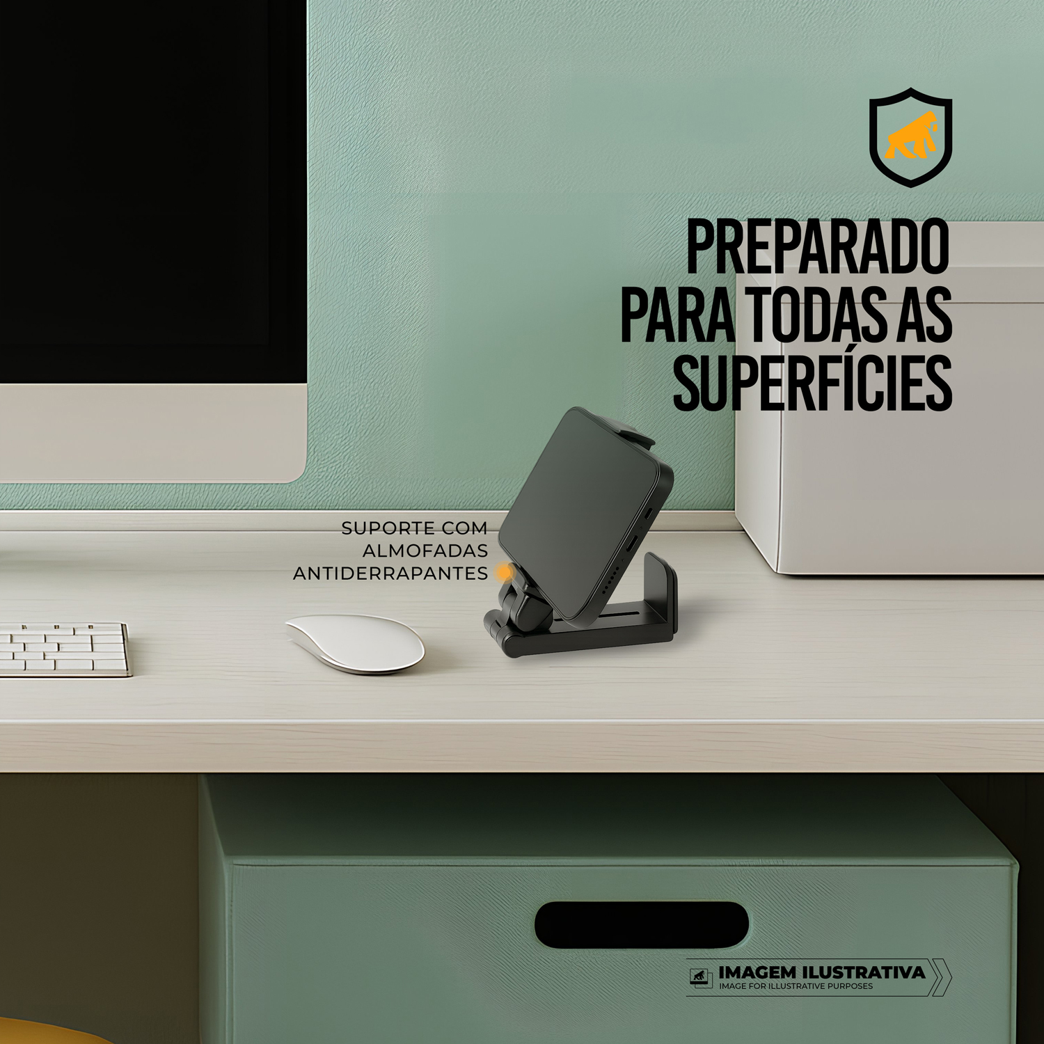 Suporte Articulado para Mesa – Ajuste 90°, Rotação 360°, Dobrável, Antiderrapante e Compatível com Smartphones até 9cm – Hybrid - Gshield - foto 5