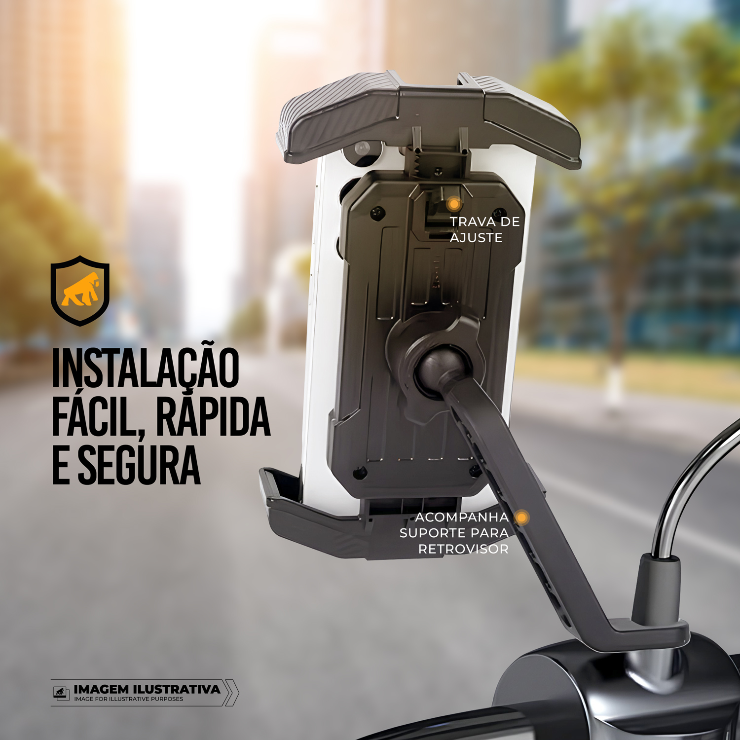 Suporte para Moto, Bicicleta, Bike - Anti-Vibração, À Prova de Choque, Ajuste 360°, Solar Cover, Compatível com Smartphones 4.7” a 7” - Survivor - Gshield - foto 4