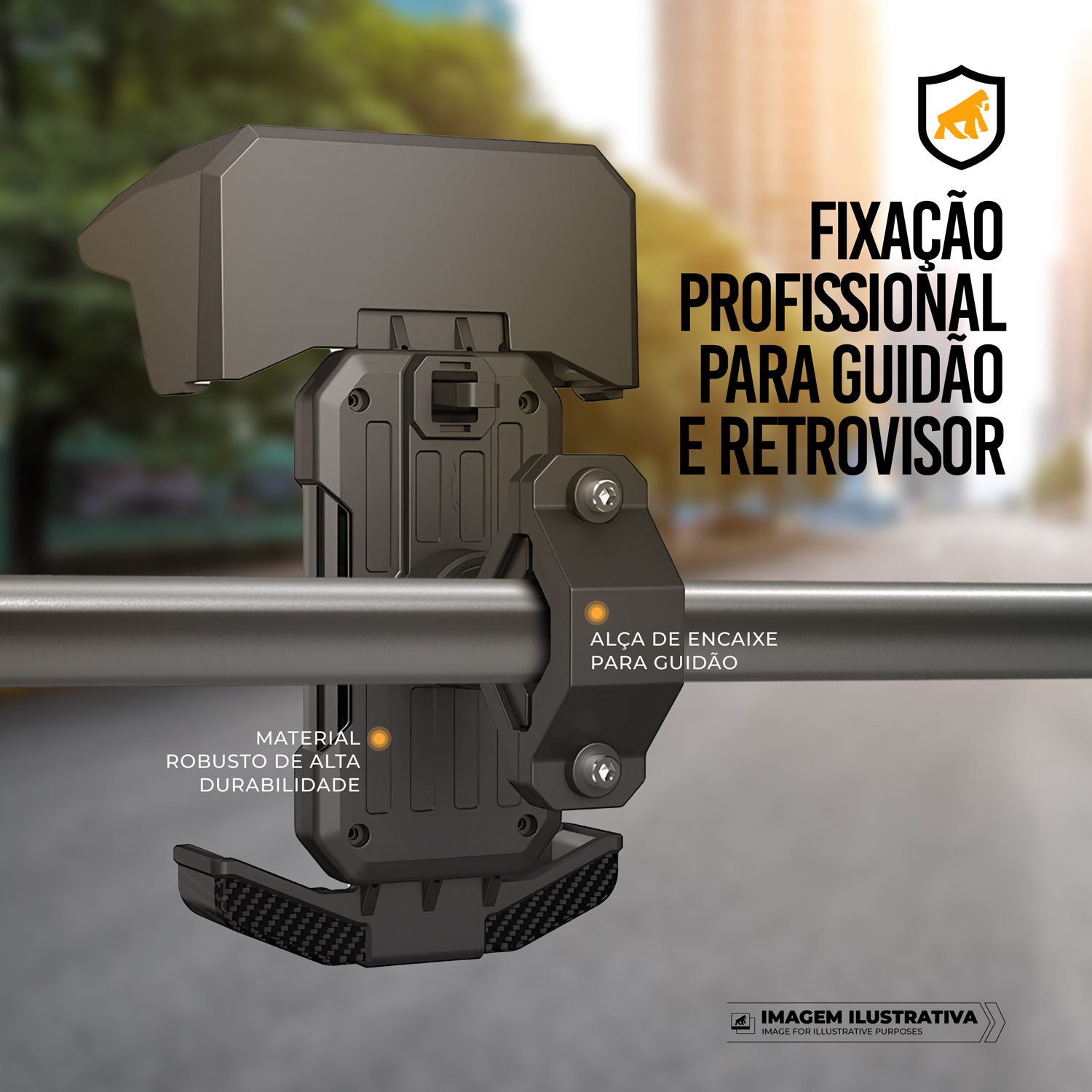 Suporte para Moto, Bicicleta, Bike - Anti-Vibração, À Prova de Choque, Ajuste 360°, Solar Cover, Compatível com Smartphones 4.7” a 7” - Survivor - Gshield - foto 5