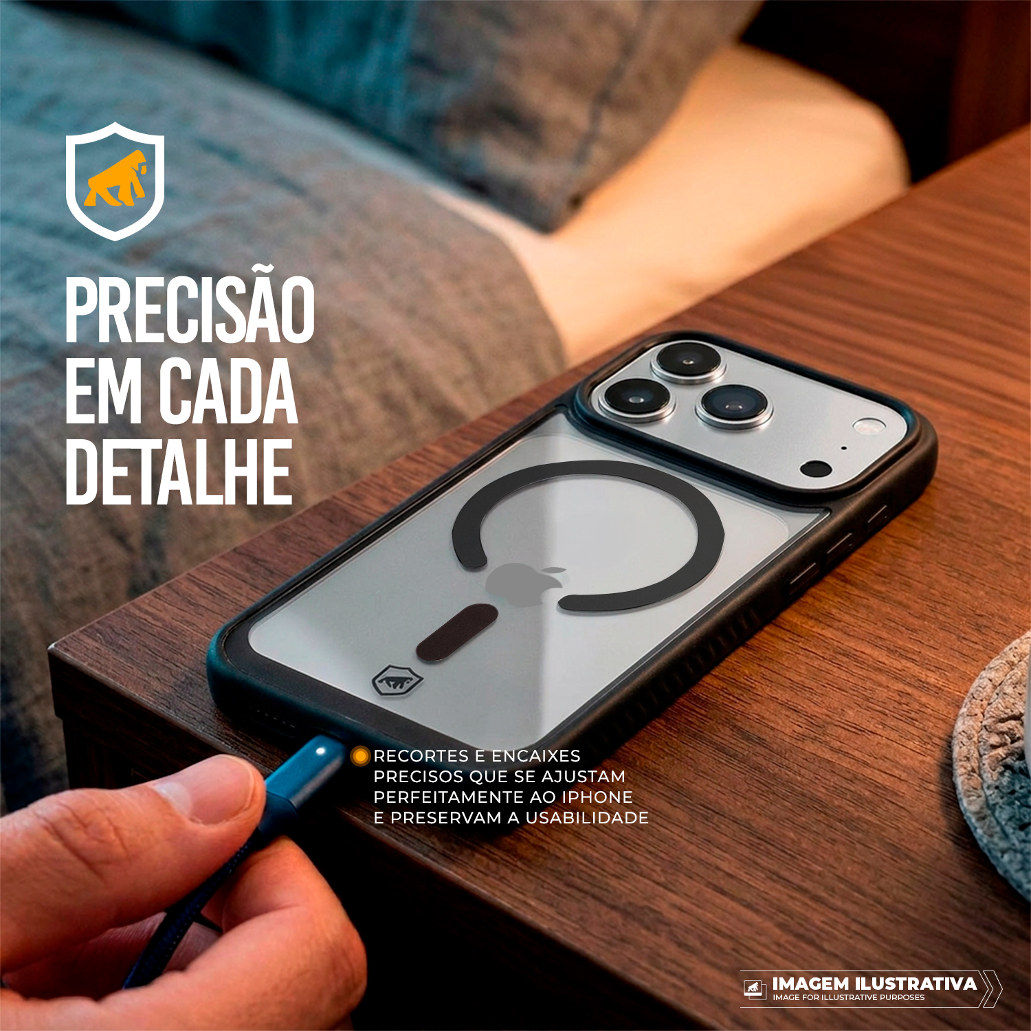 Capa para iPhone 17 Pro Max - Magsafe Wave Transparente - Preta - Gshield - foto 3