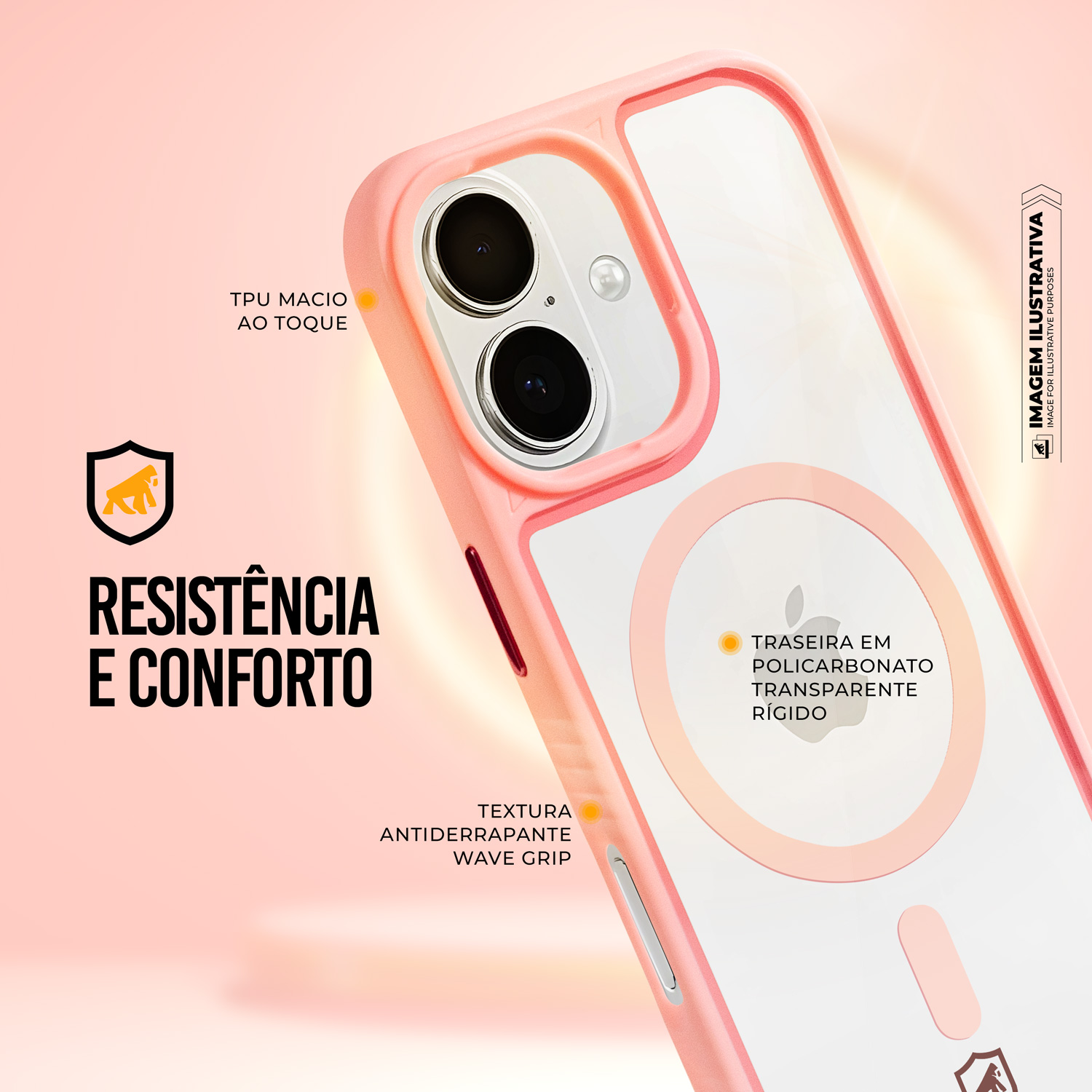 Capa para iPhone 17 - Magsafe Wave Transparente - Rosa - Gshield - foto 3