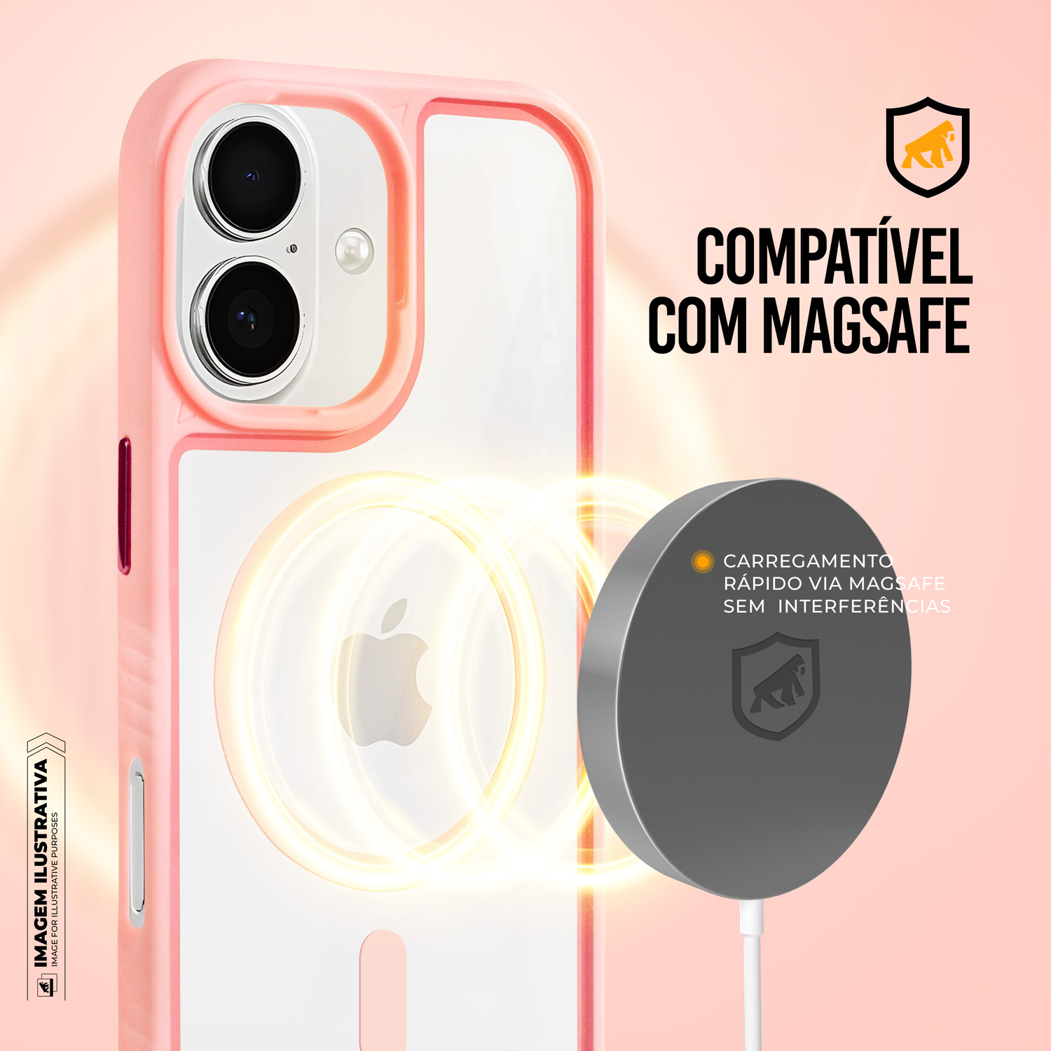 Capa para iPhone 17 - Magsafe Wave Transparente - Rosa - Gshield - foto 5