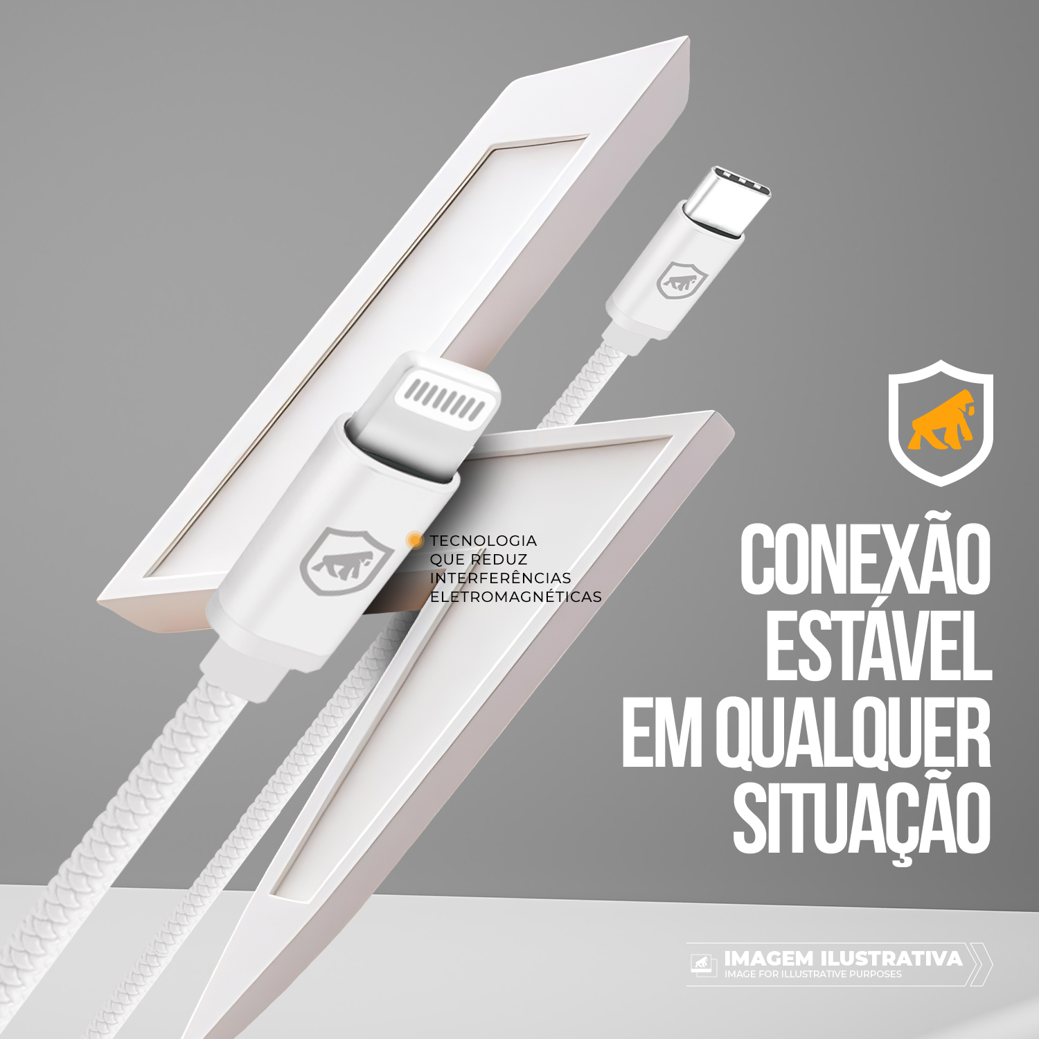 Cabo Symetric - Branco - Lightning / Tipo C - 1,5M - Gshield - foto 3