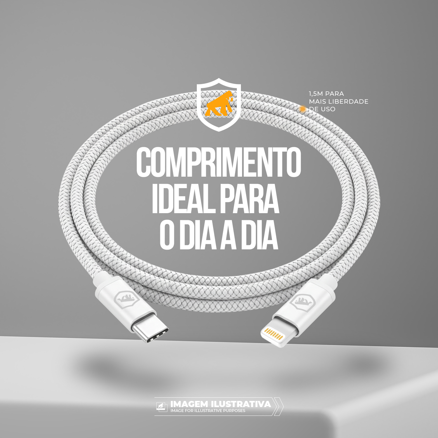 Cabo Symetric - Branco - Lightning / Tipo C - 1,5M - Gshield - foto 2