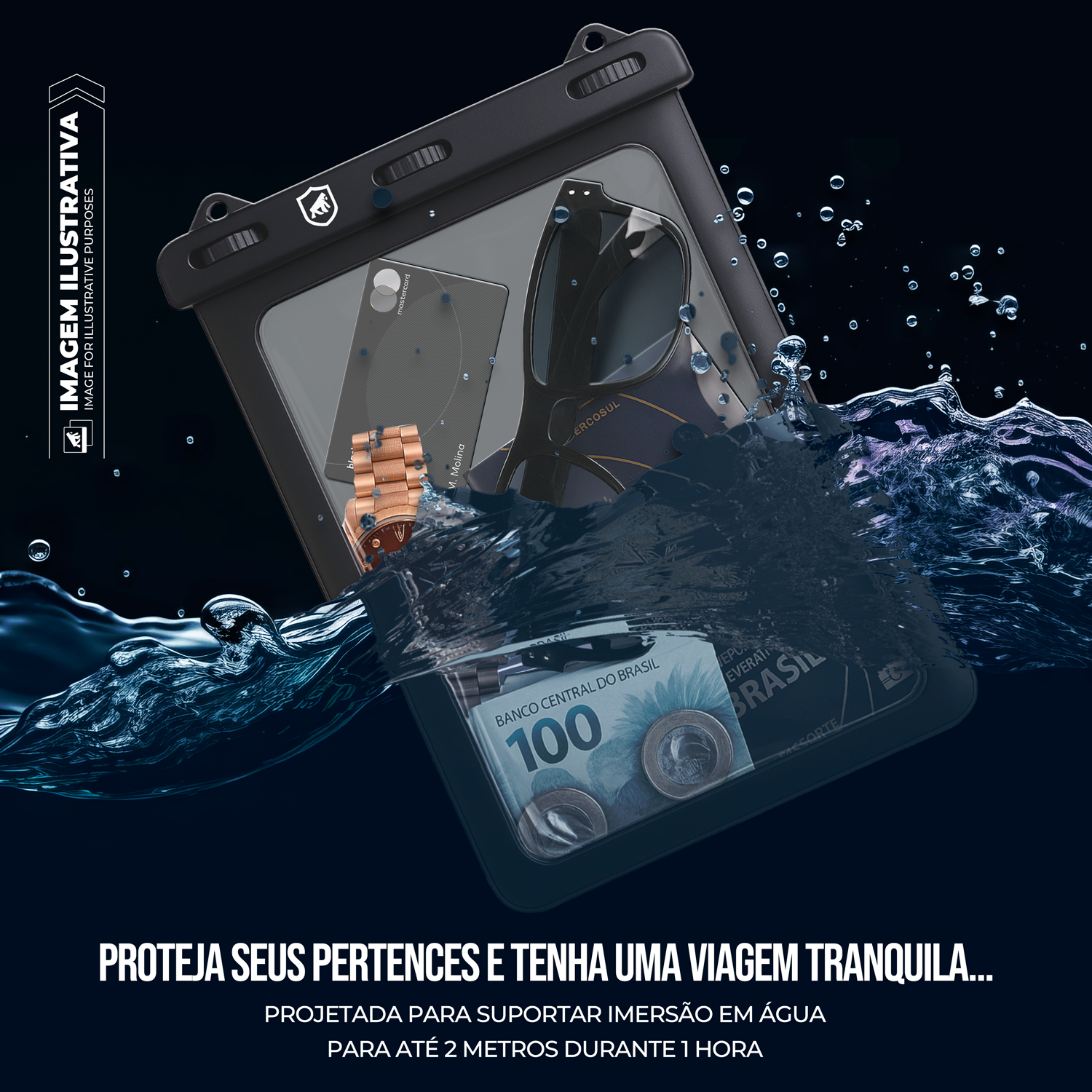 Bolsa à Prova d’Água com Alça Ajustável - Vertical - Ideal para Viagem, Praia e Piscina - Gshield - foto 2