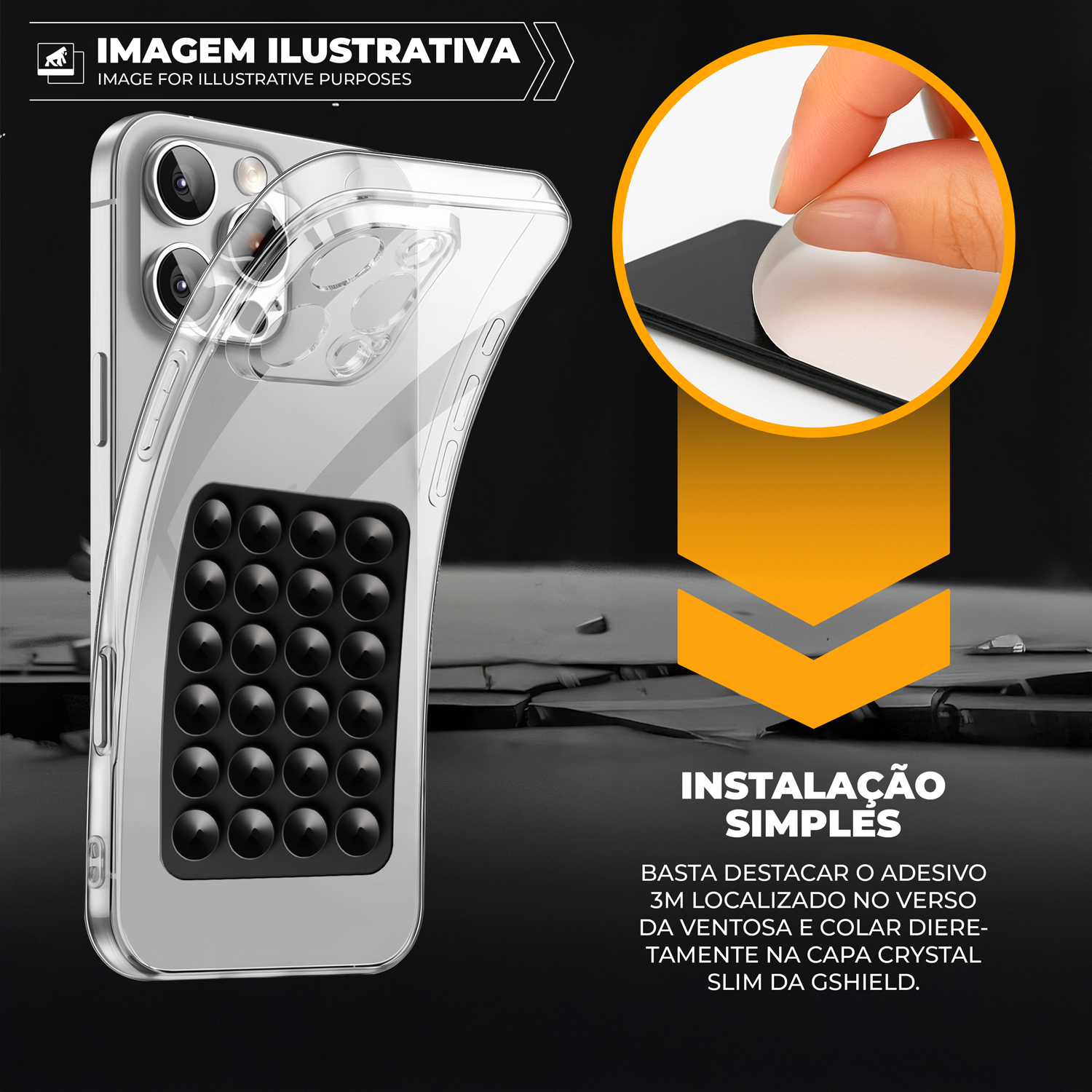 Kit Capa Crystal Slim para Iphone 16 +  Ventosa - Preta - Gshield