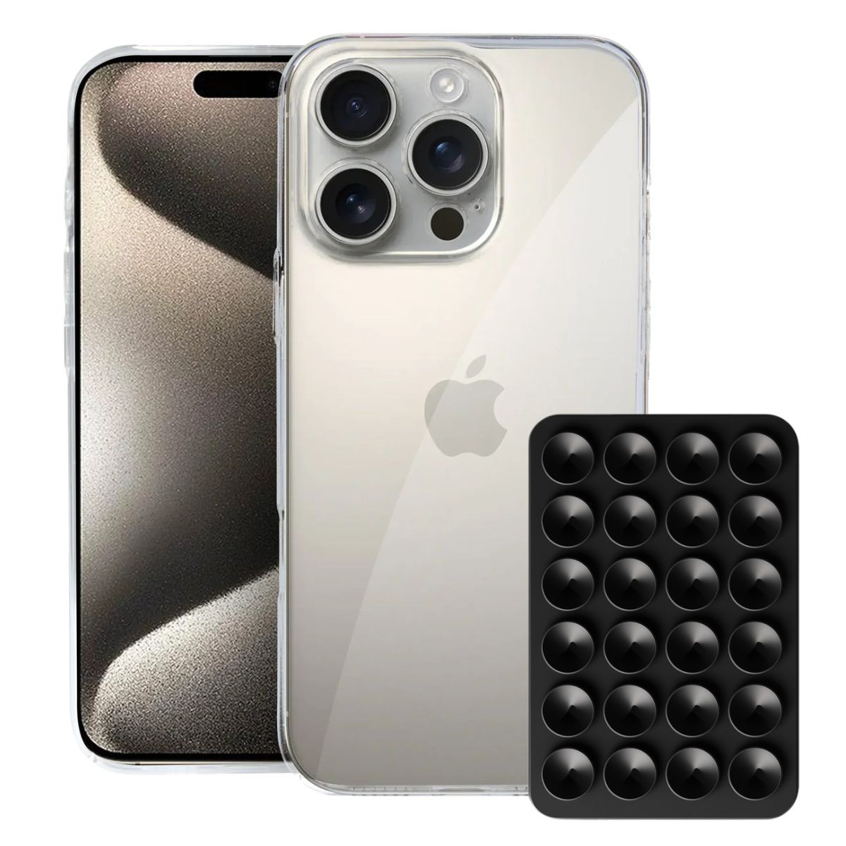 Kit Capa Crystal Slim para Iphone 15 Pro +  Ventosa - Preta - Gshield