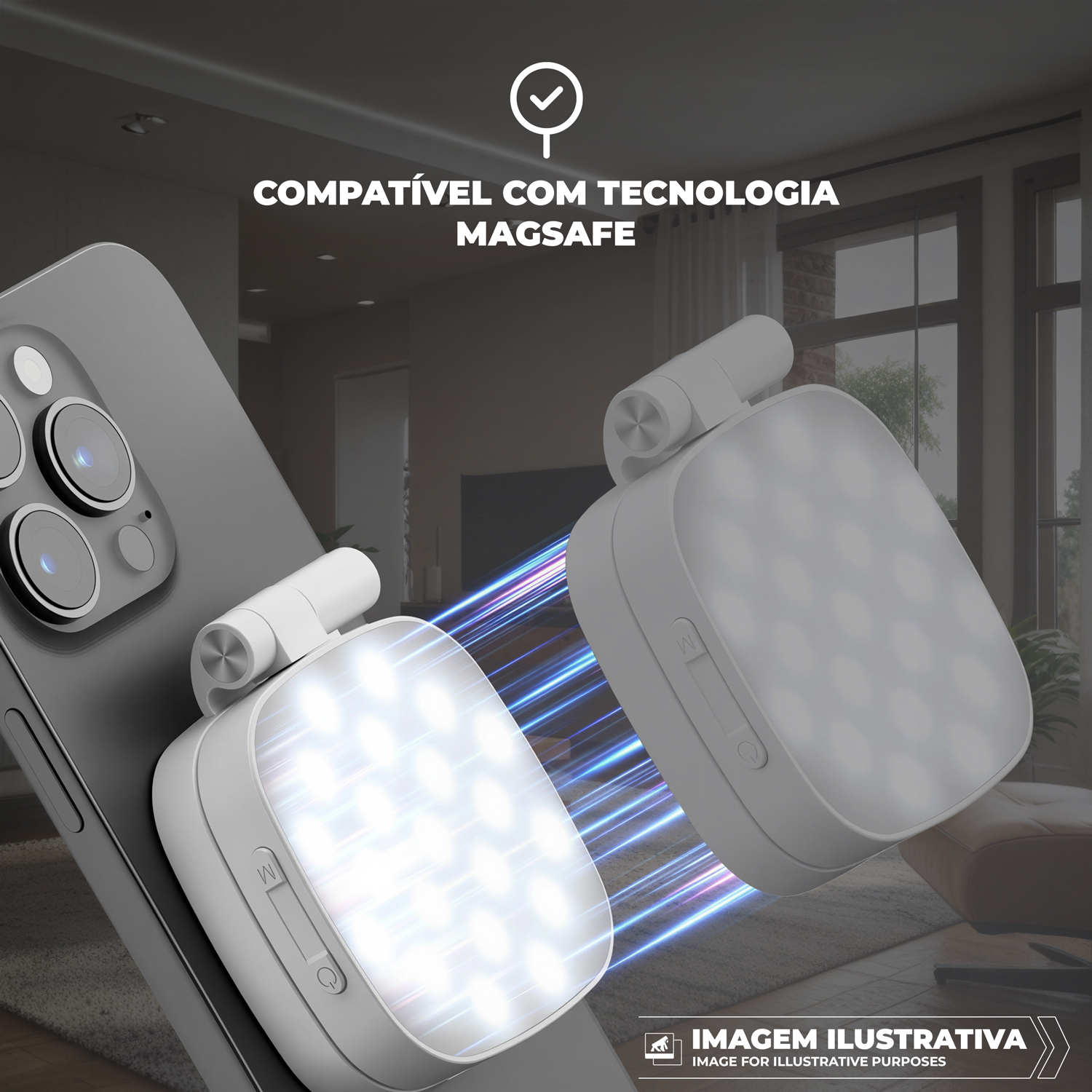 Ring Light Portátil com MagSafe - LED para Selfie, Vídeos e Chamadas, 3 Modos de Luz, Recarregável USB-C - Hybrid - Gshield