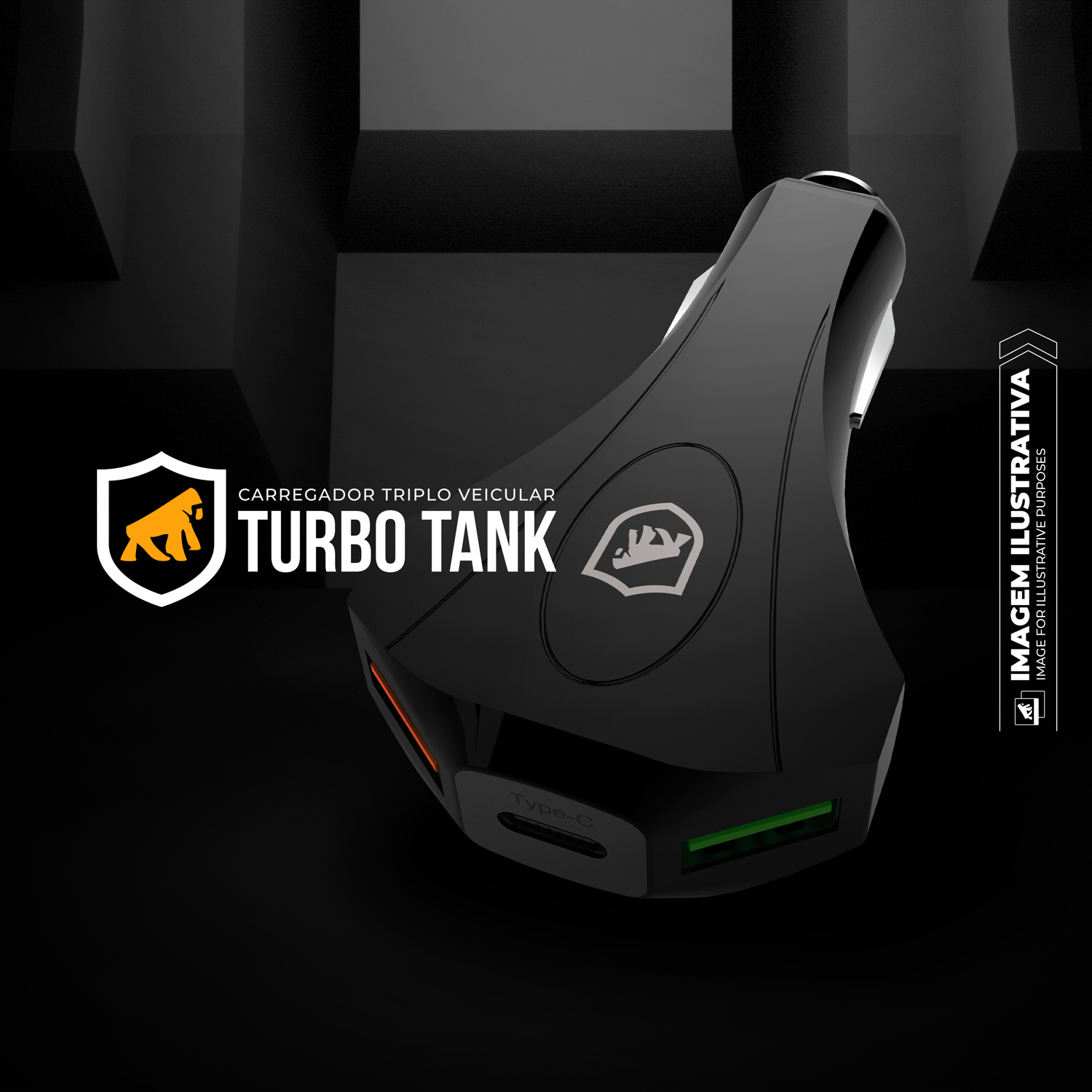 Carregador Veicular Triplo Turbo Tank - USB e Tipo C - Gshield - foto 6
