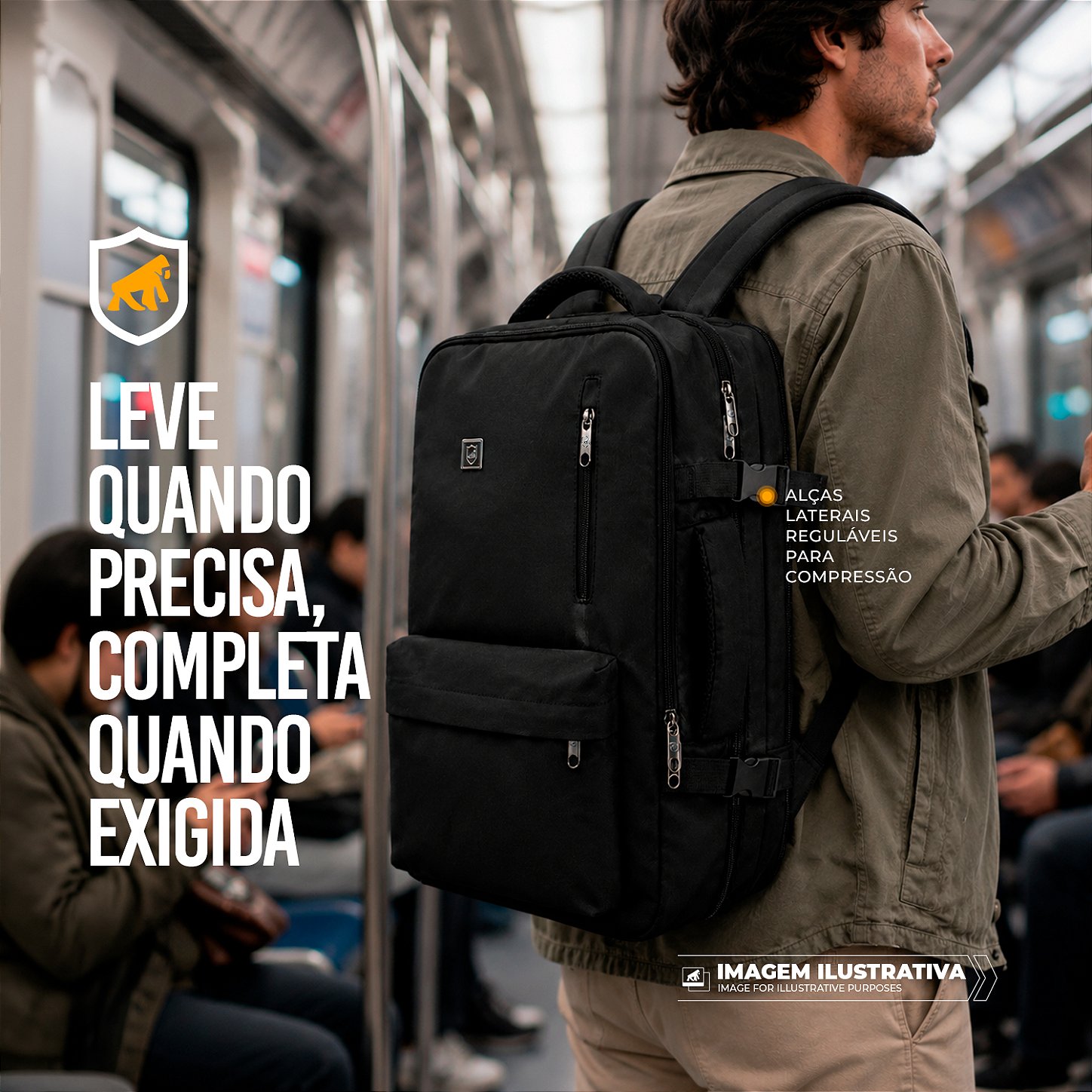 Mochila Bolsa de Viagem Impermeável 33L Expansível com Compartimento Acolchoado para Notebook até 17'' - Symetric - Gshield - foto 9