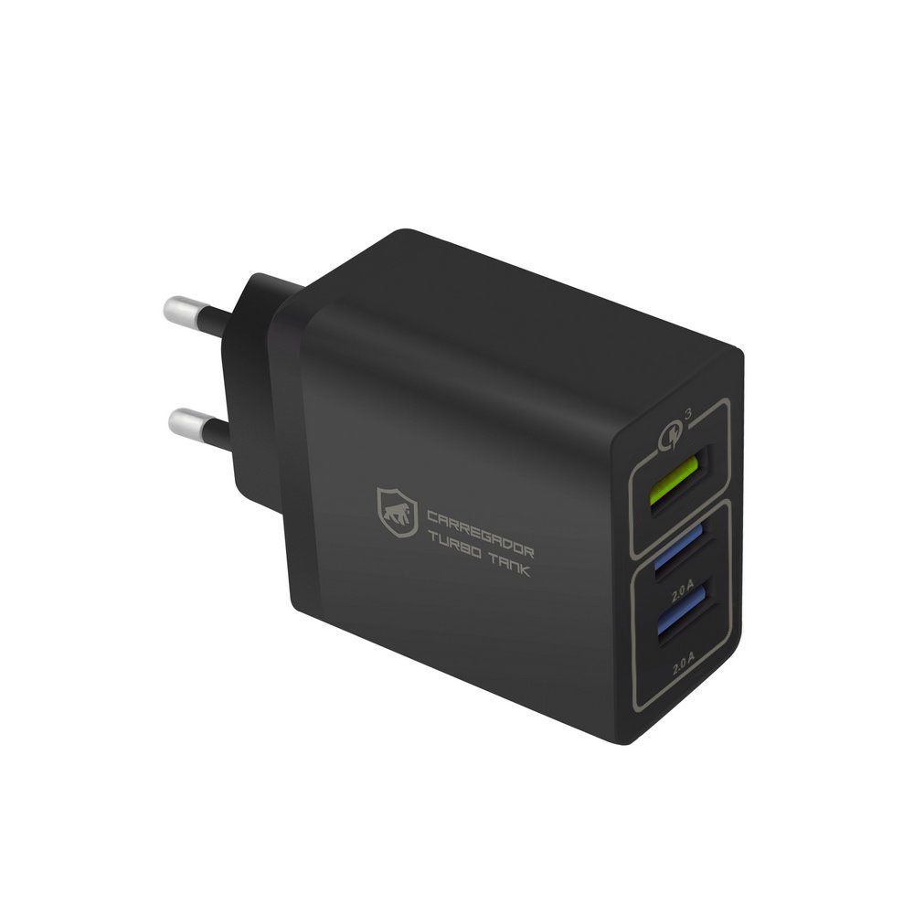 Carregador Turbo Triplo USB-A até 18W - Preto - Gshield