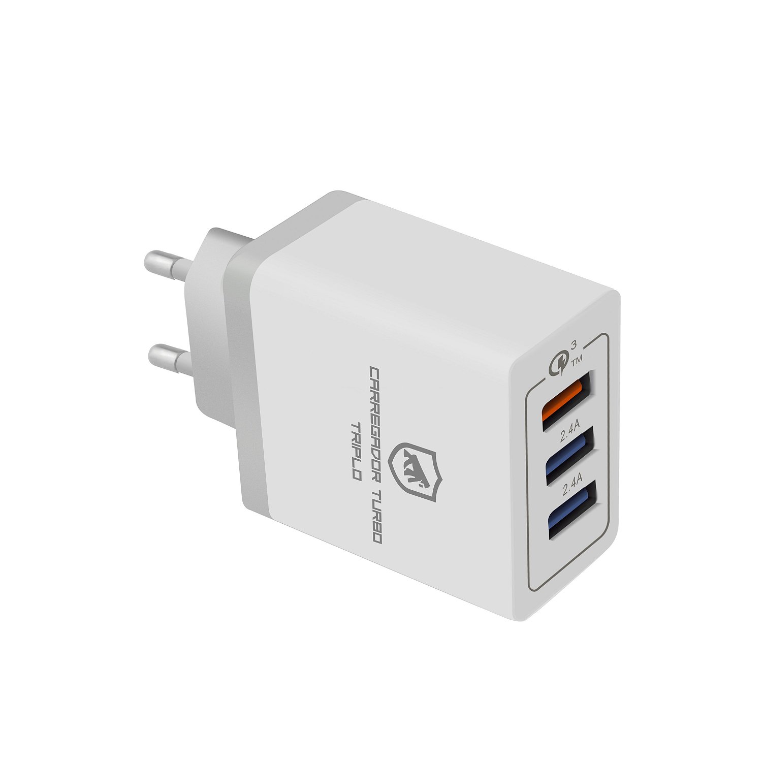 Carregador Turbo Triplo USB-A até 18W - Branco - Gshield