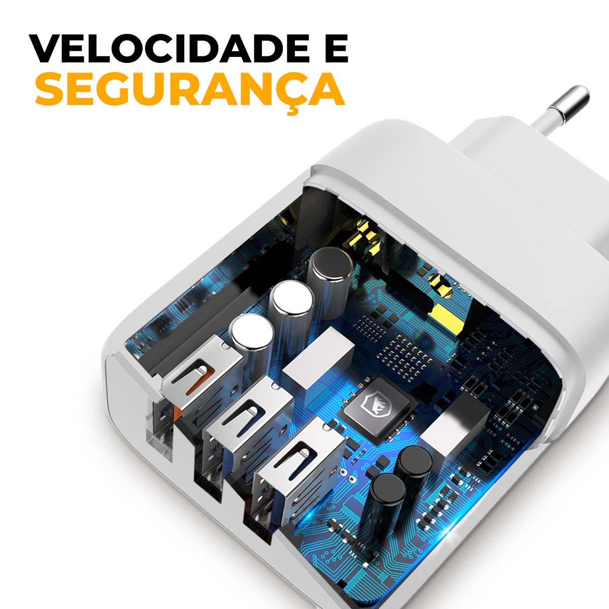 Carregador Turbo Triplo USB-A até 18W - Branco - Gshield