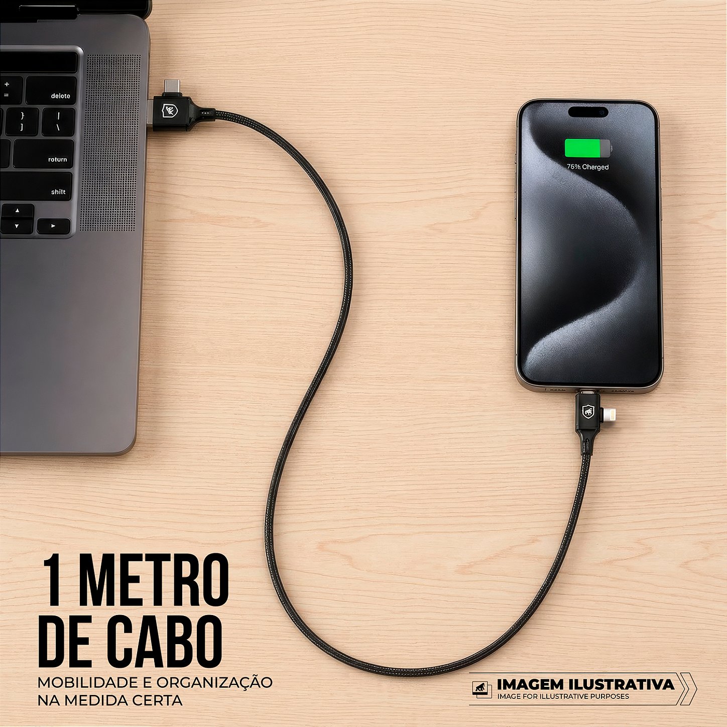 Cabo 4 em 1 - Carregamento Rápido 65W - USB-A, USB-C/Tipo-C e Lightning, Preto - 1M - Discovery - Gshield - foto 3