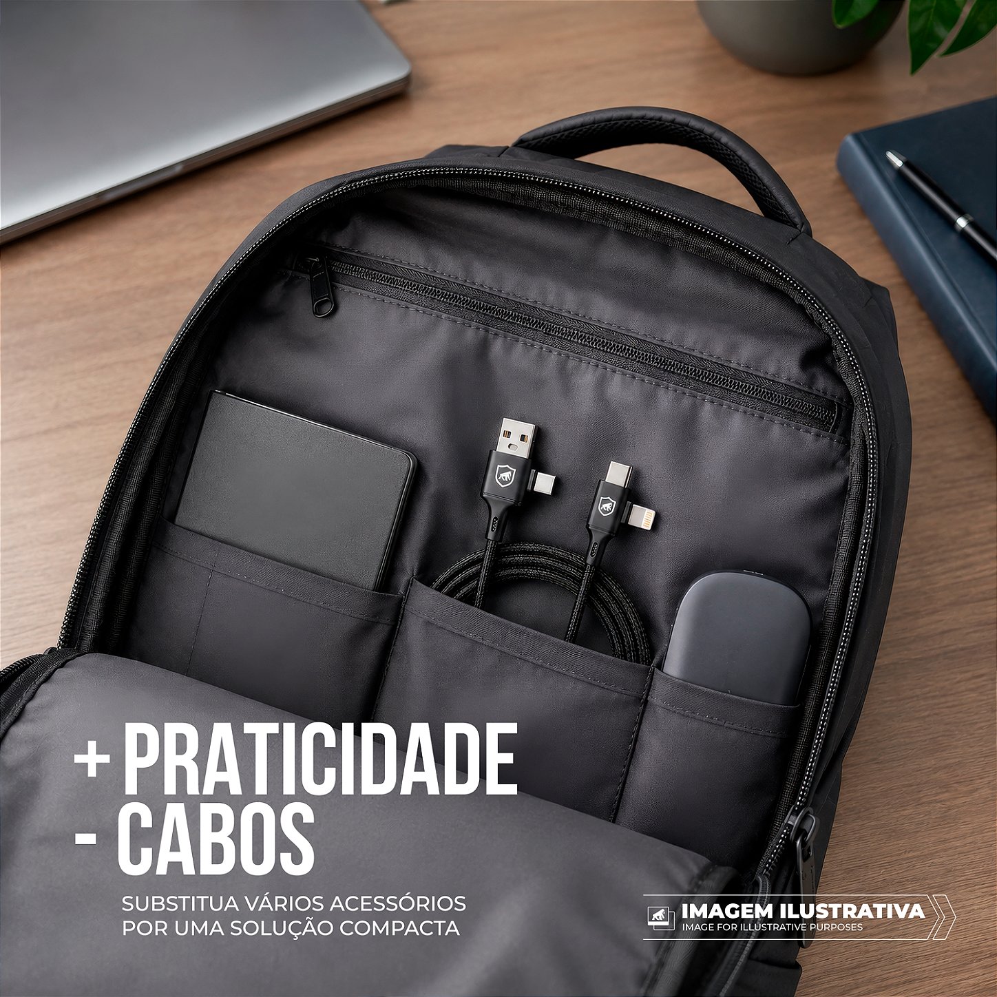 Cabo 4 em 1 - Carregamento Rápido 65W - USB-A, USB-C/Tipo-C e Lightning, Preto - 1M - Discovery - Gshield - foto 6
