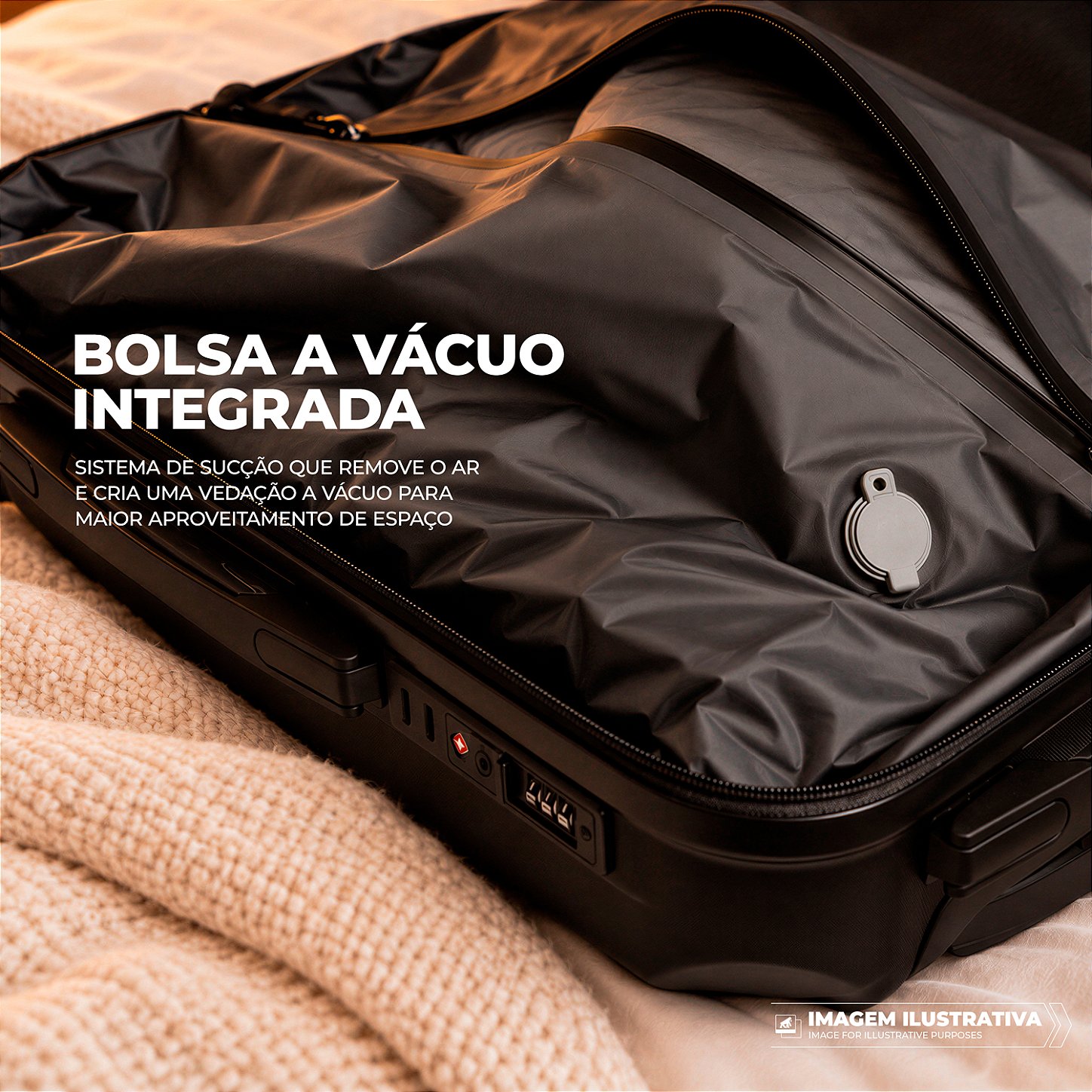 Mala de Viagem Média 24" Expansível 84L com Sistema de Sucção a Vácuo Integrado, Mini Bomba Automática, Alça Ajustável e Cadeado Padrão TSA - Survivor - Gshield - foto 8