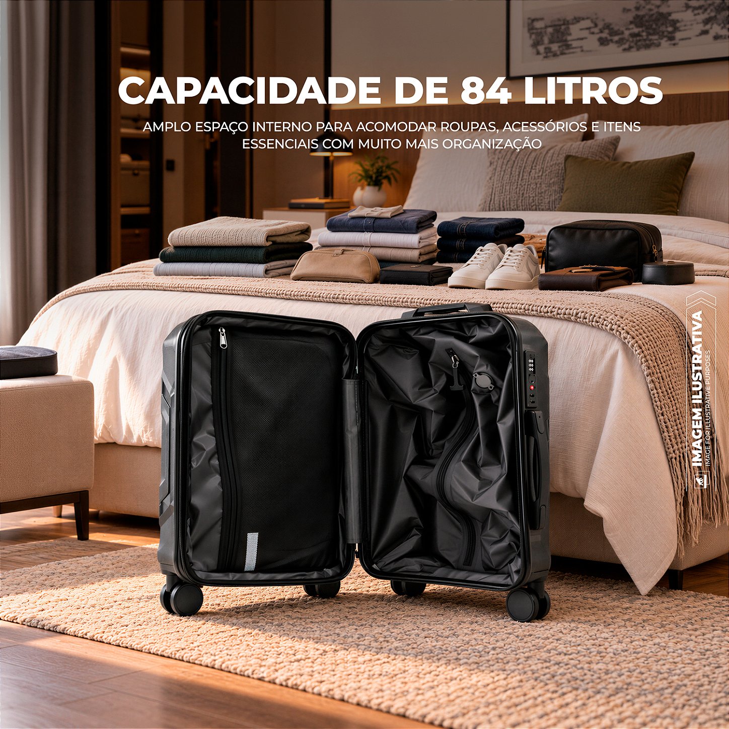 Mala de Viagem Média 24" Expansível 84L com Sistema de Sucção a Vácuo Integrado, Mini Bomba Automática, Alça Ajustável e Cadeado Padrão TSA - Survivor - Gshield - foto 3
